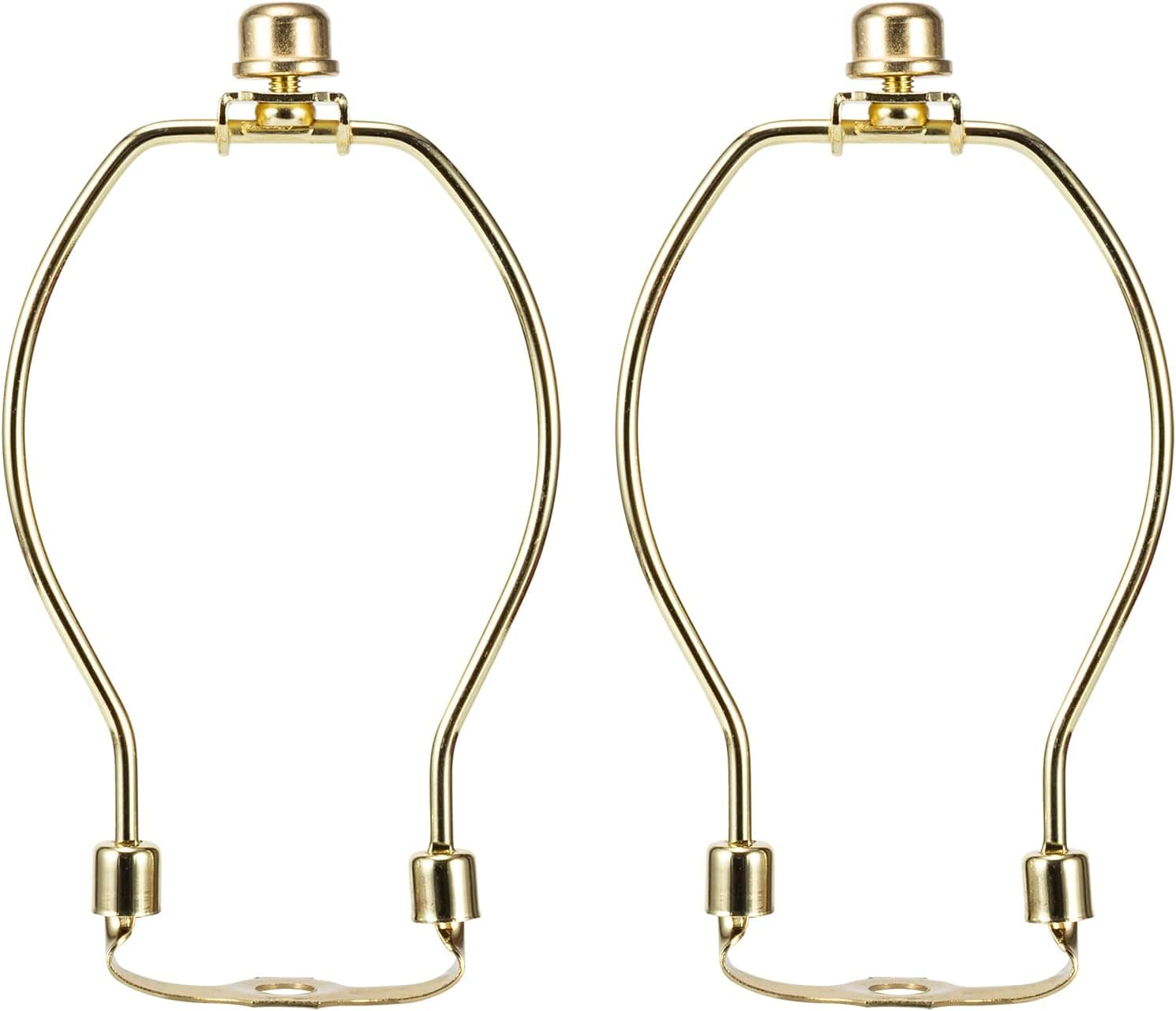 Short Lamp Harp, 6 Inch Brass Lampshade Holder Kit Replacement with Finial and Detachable Saddle Base, Light Duty, Pack 2 Harps for Lamps DIY Lighting Accessories Lampshade Bracket