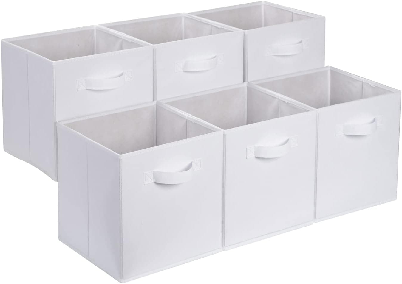 Amazon Basics Collapsible Fabric Storage Cubes Organizer with Handles, Sturdy, White, 10.5-x-10.5-x-11-inch, Pack of 6