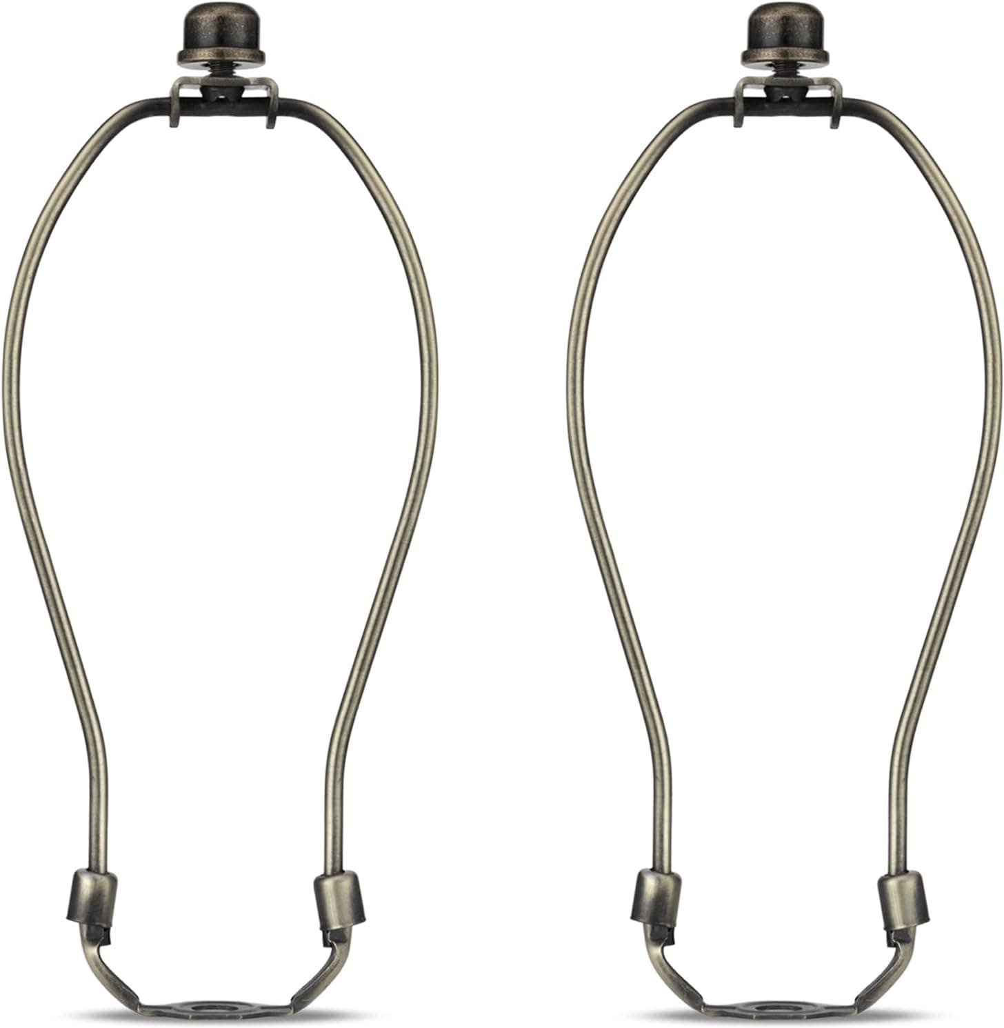 8 Inch Lamp Harp Holder Kit with Finial and Detachable Light Duty Saddle Base, Set of 2 DIY Lighting Accessories Horn Frame Lampshade Bracket for Table and Floor Lamp (Antique Brass)
