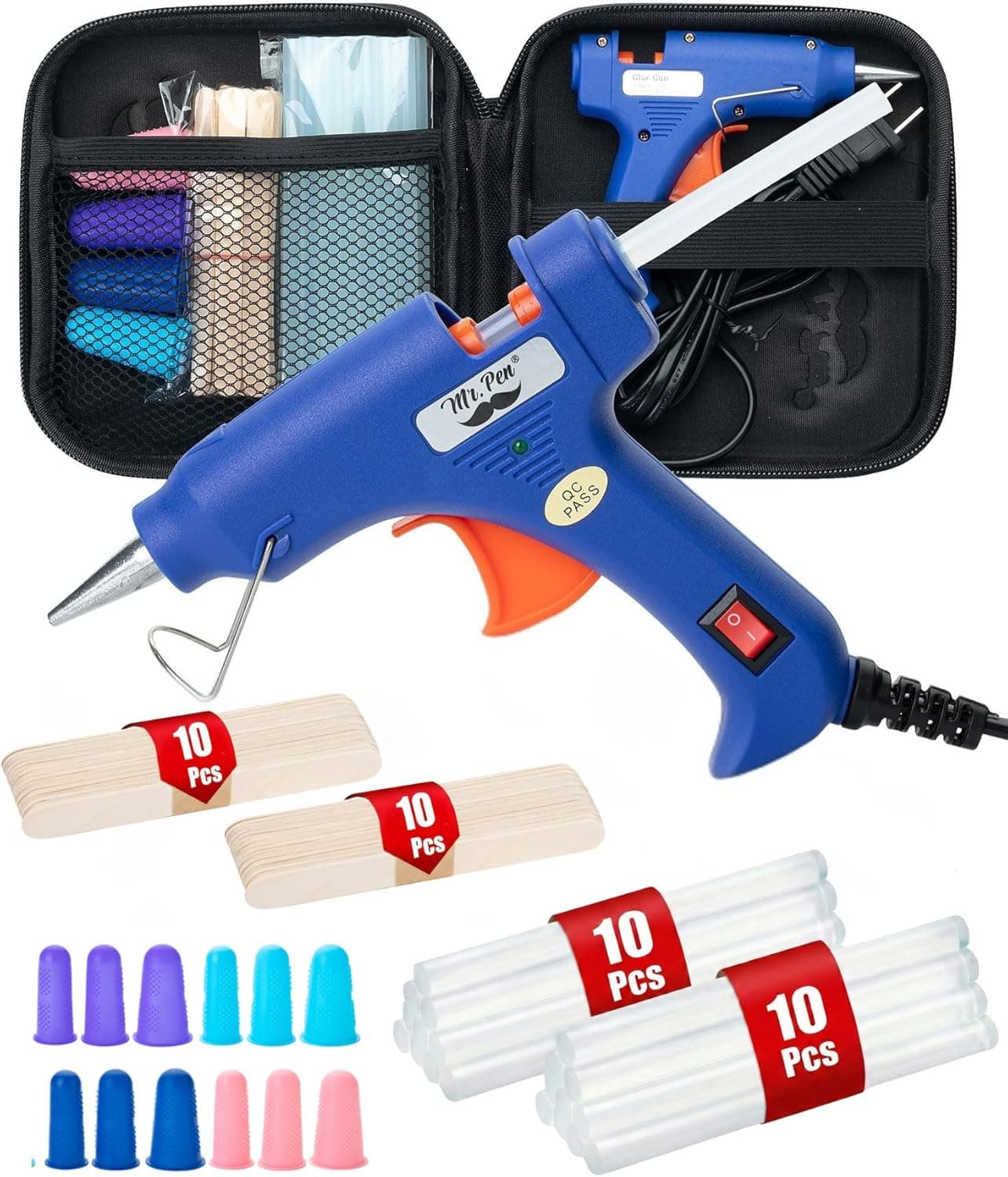 Mr. Pen- Mini Hot Glue Gun Kit with 20 Glue Sticks and 20 Popsicle Sticks & 8 Finger Protector - Fast Preheating Hot Melt Gun, High Temp for School Crafts DIY Arts and Quick Home Repairs
