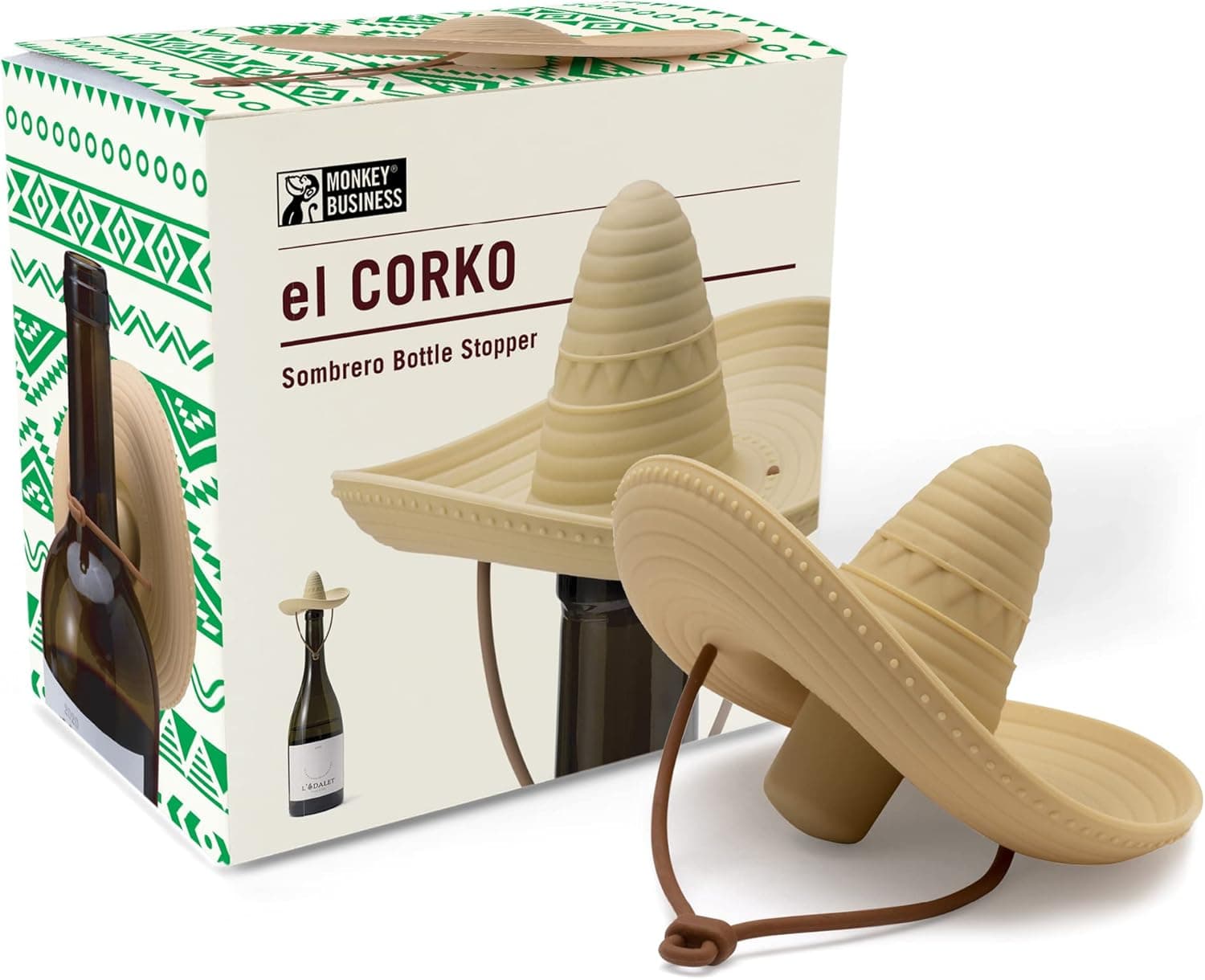 Silicone Wine Stopper/Fun Sombrero shaped cap seals bottle and keeps wine fresh/Cute Wine Accessories/ Kitchen Gadgets/el Corko Bottle Stopper by Monkey Business