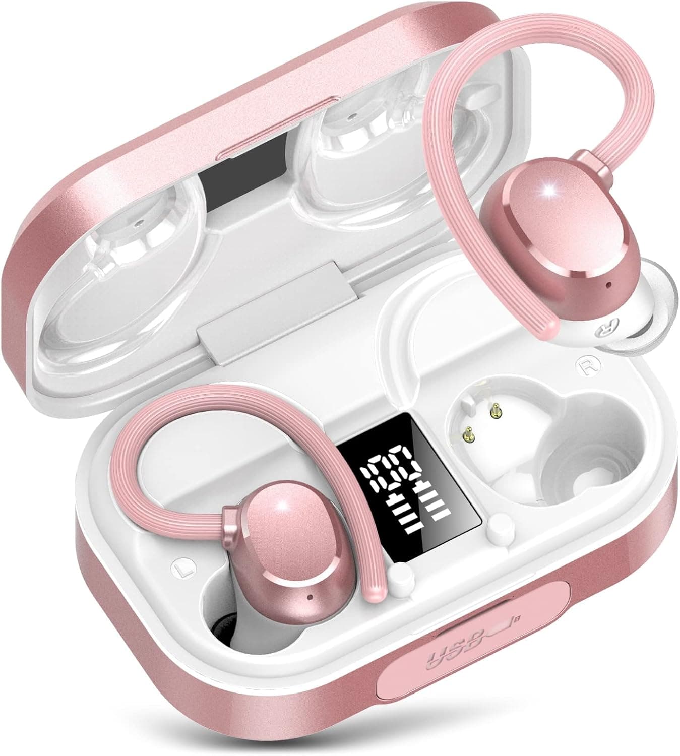 KT1 Wireless Earbuds, Sports Bluetooth Headphones, 120Hrs Playtime Ear Buds for Small Ear, IPX7 Waterproof Running Headphones, Deep Bass, Over Ear Sport Wireless Bluetooth Earphones for Android iOS