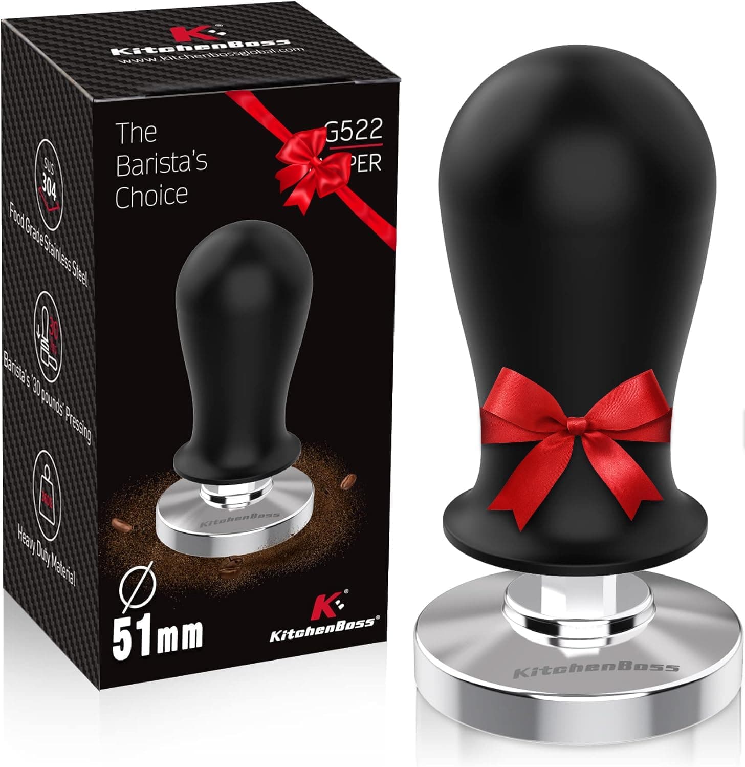 51MM Calibrated Coffee Tamper: KitchenBoss Espresso Pressure Tamper, Spring Loaded Tamper Espresso Hand Tamper | Weighted Coffee Espresso Tamper