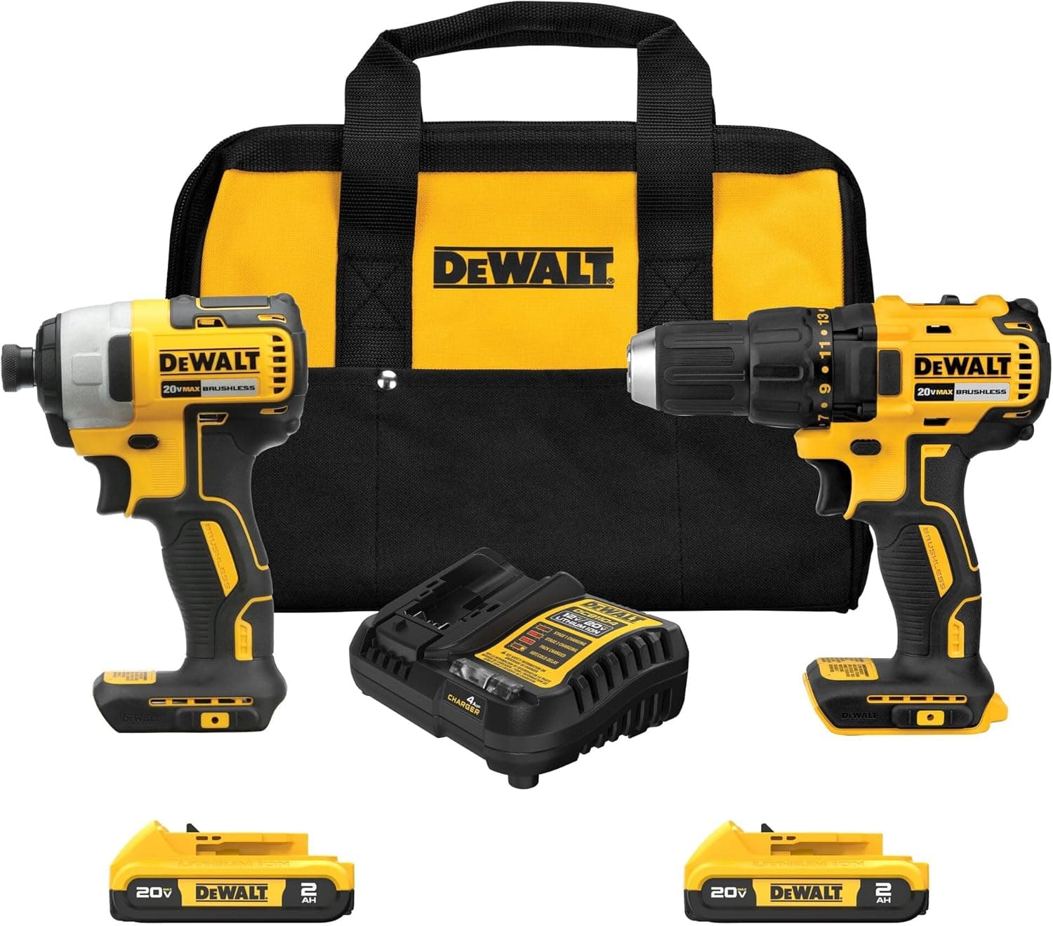 DEWALT 20V MAX Cordless Drill and Impact Driver, Power Drill Brushless 2-Tool Power Tool Combo Kit, Includes 2 Batteries, Charger and Bag (DCK277D2)