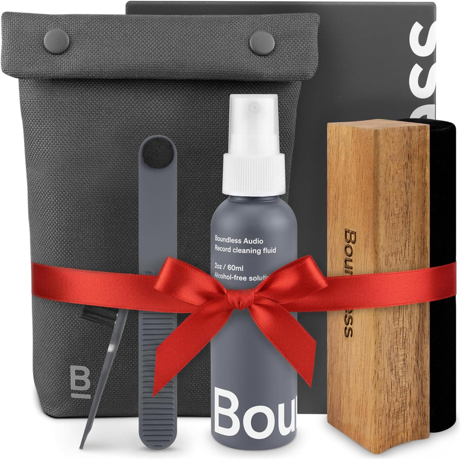 Boundless Audio Vinyl Record Cleaning Kit - 5-in-1 Vinyl Cleaning Kit Includes Velvet Record Brush, Stylus Cleaner, Cleaner Solution, Nylon Brush & Storage Bag