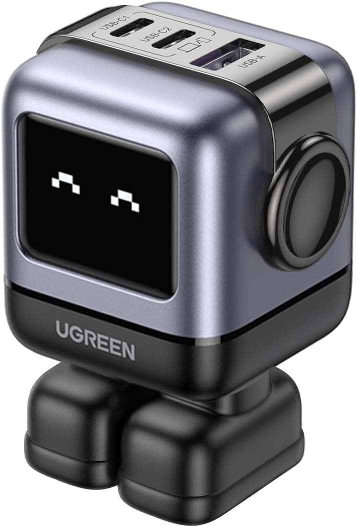UGREEN Uno 65W USB C Charger Block, Nexode 3-Port GaN Fast Charger with Screen, Fun Robot Gifts for Men Women, Compatible with iPhone 17, MacBook Pro/Air, XPS, Galaxy S25, Steam Deck, ROG Ally, Black