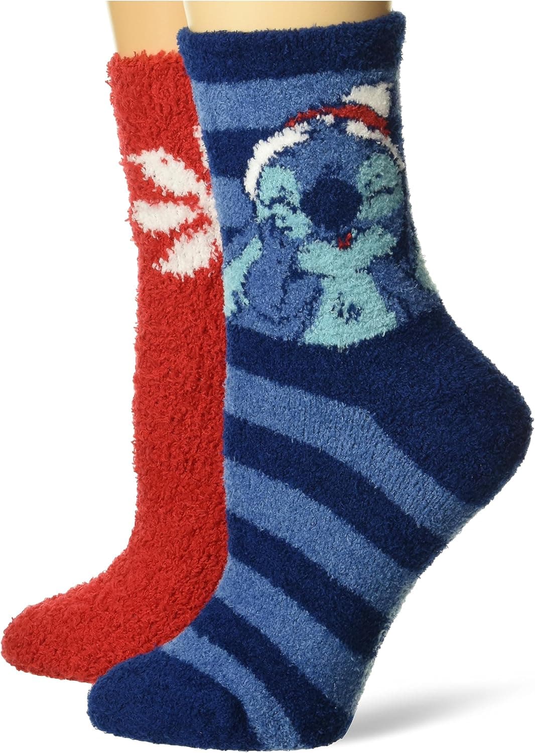 Disney womens Lilo & Stitch Holiday 2 Pack Mid Crew Fuzzy Slipper Socks