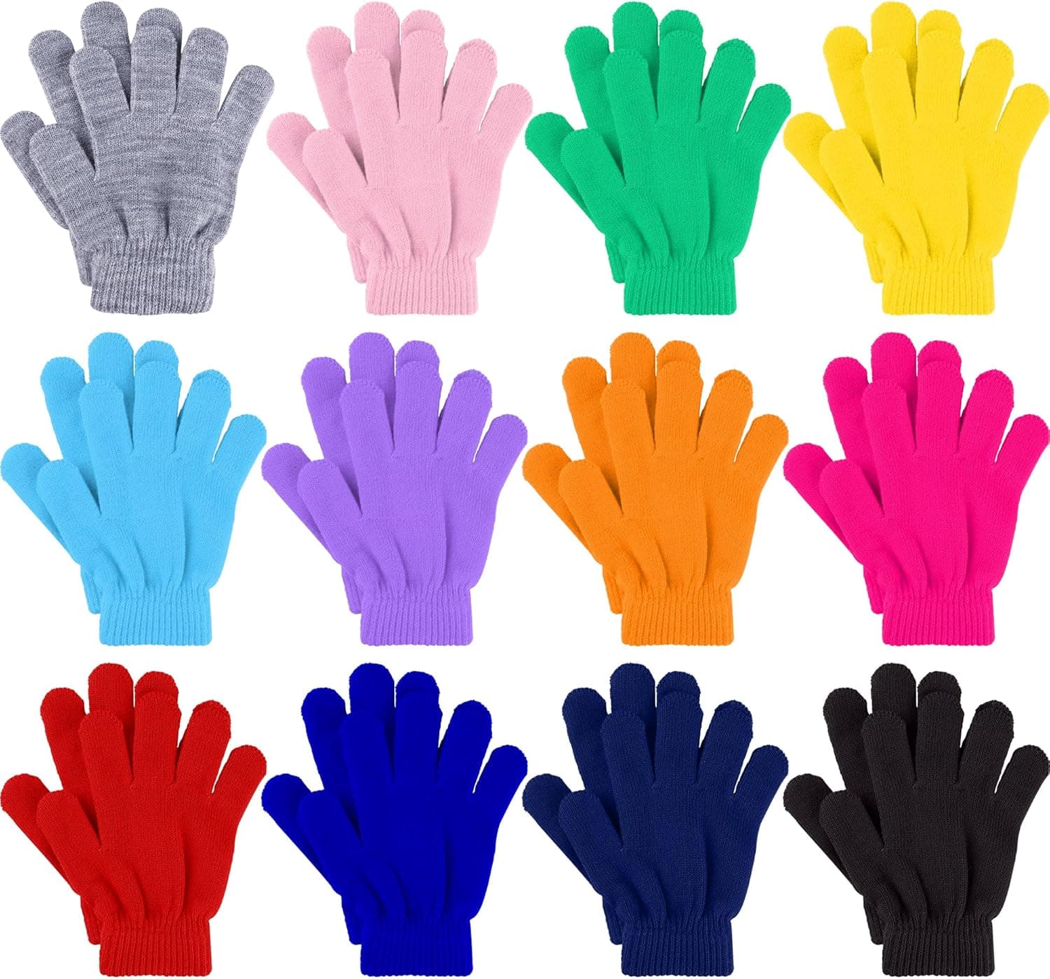 Glooarm 12 Pairs Kids Gloves Winter Toddler Full Fingers Knit Children Stretchy Warm Gloves Bulk for Boys Girls