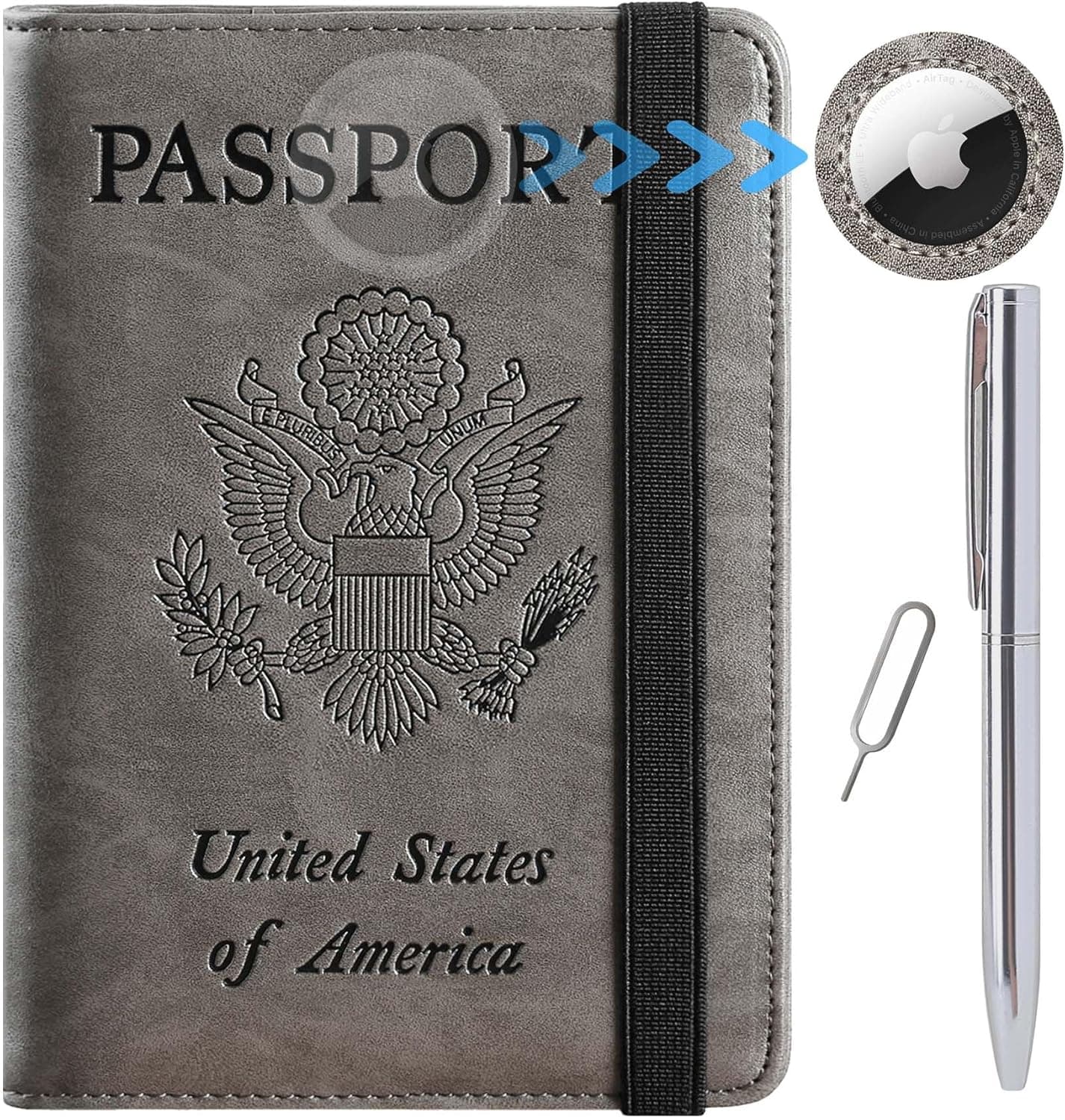 Airtag Passport Holder Cover Wallet Travel Essentials RFID Blocking Leather Card Case International Must Haves Travel Accessories for Women Men(119#Grey)