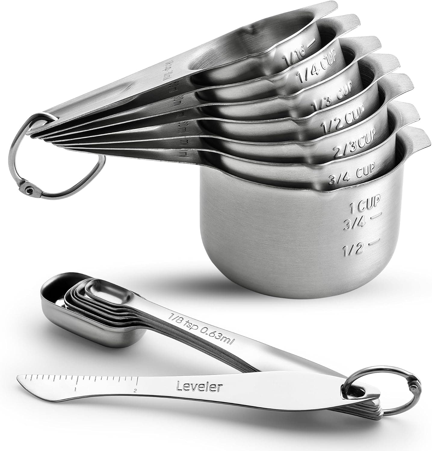 Spring Chef Stainless Steel Measuring Cups and Spoons Set of 14 with Leveler, Nesting Kitchen Metal Measuring Cups and Spoons Set for Dry and Liquid Ingredients, Perfect for Cooking & Baking