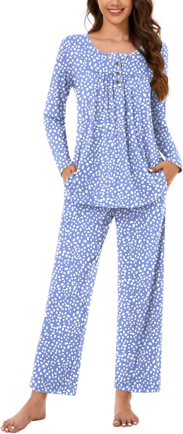 Bestbee Women's Pajama Set, 2 Piece Lounge Outfits Sleepwear Fall Long Sleeve Long Pant With Pockets Ladies Pjs