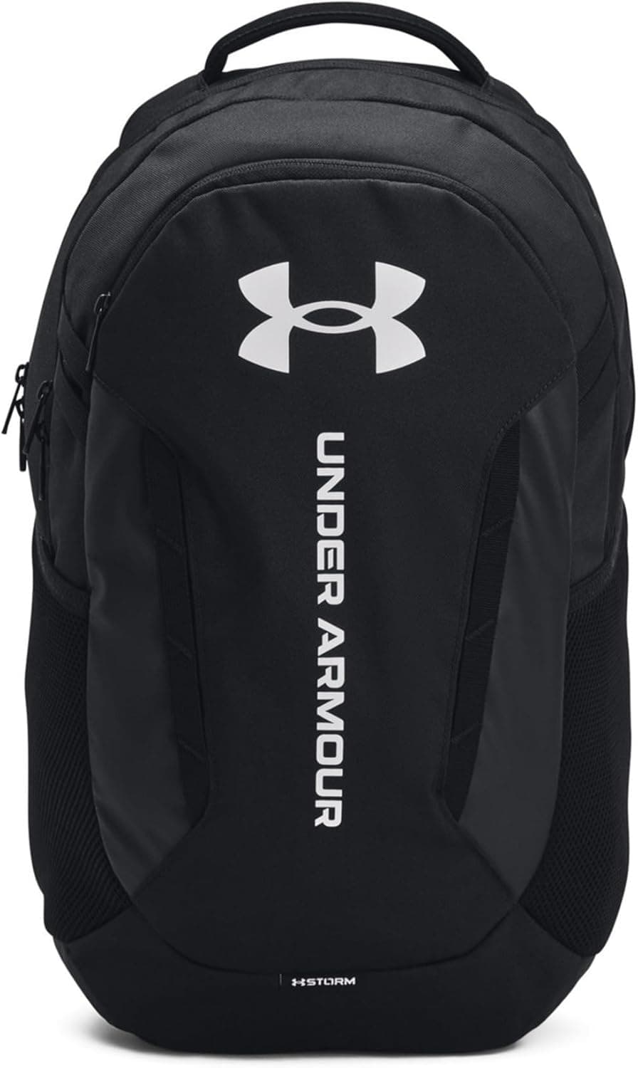 Under Armour Unisex-Adult Hustle 6.0 Backpack, (002) Black/Black/White, One Size Fits Most