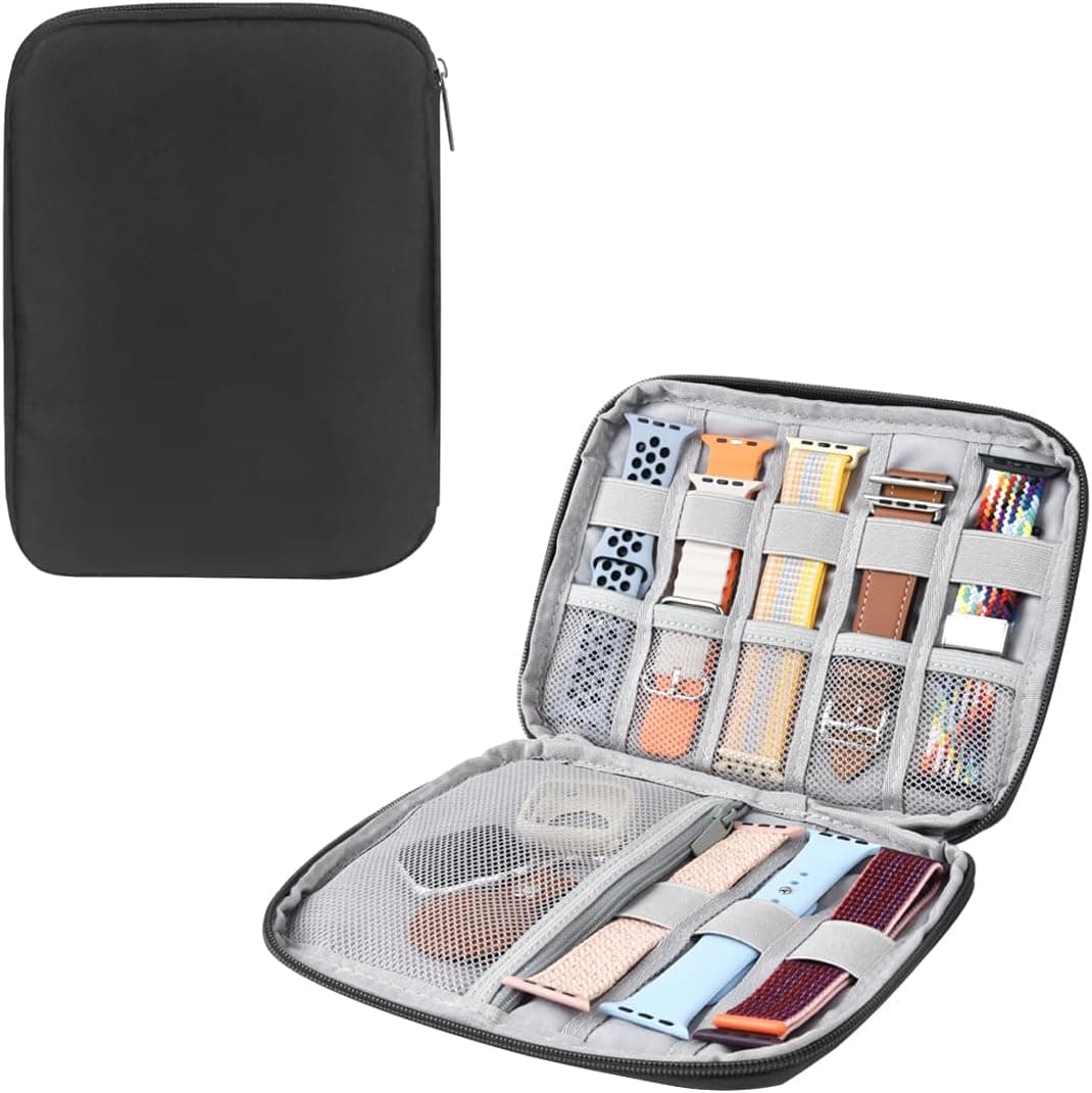Watch Band Organizer, Watch Band Storage Case, Waterproof Smart Watch Band Organiser Case, Travel Organiser Bag for Watch Bands for Bands and Accessories,Watch Band Pin,Cable,Earphones (Black)