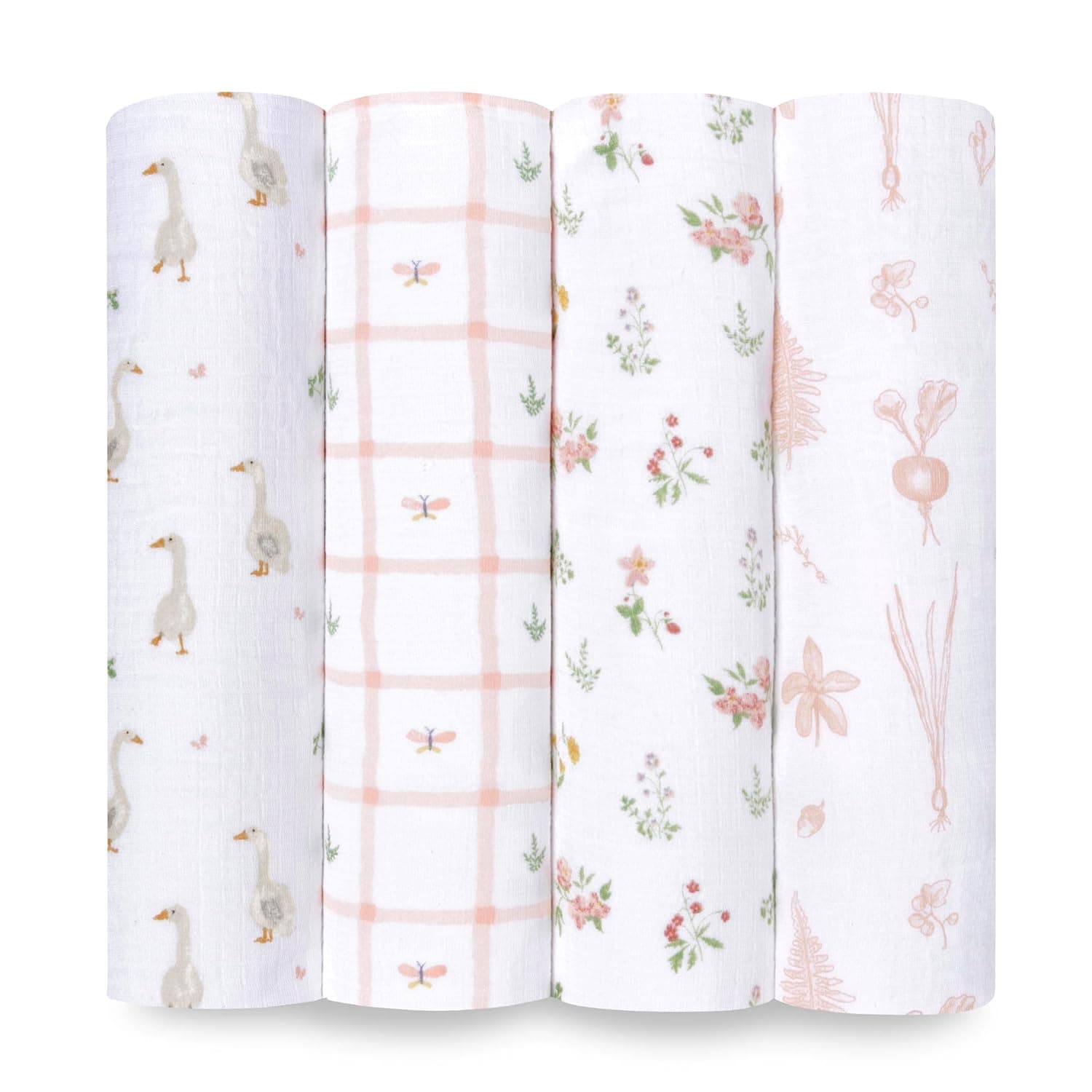 aden + anais Essentials Baby Muslin Swaddle Blankets, Newborn Receiving Blanket for Swaddling, 100% Cotton Baby Swaddle Wrap, 4 Pack, Country Floral