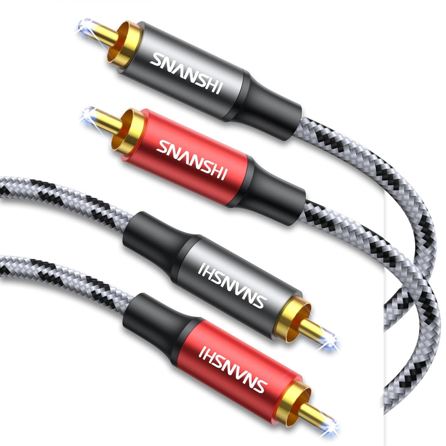 SNANSHI RCA Cables 5ft, Nylon Braided 2RCA to 2RCA Audio Cable Male to Male, Dual Shielded Hi-Fi Stereo Cord with Gold-Plated Connectors for Home Theater, Subwoofer, Amplifier, Receiver, Speaker