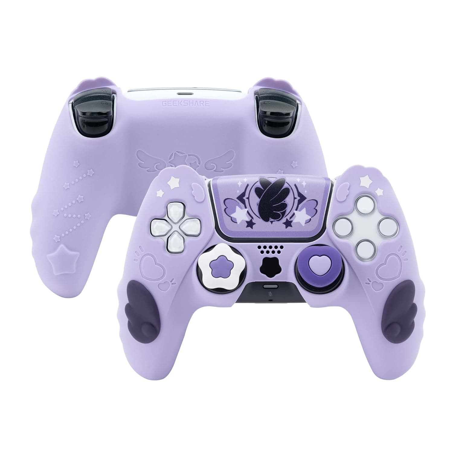 GeekShare Controller Skin Set, Compatible with PlayStation 5 Wireless Controller, Anti-Slip Silicone Protective Cover Case,Includes 2 Thumb Grips and 2 Stickers (Star Wings Purple)