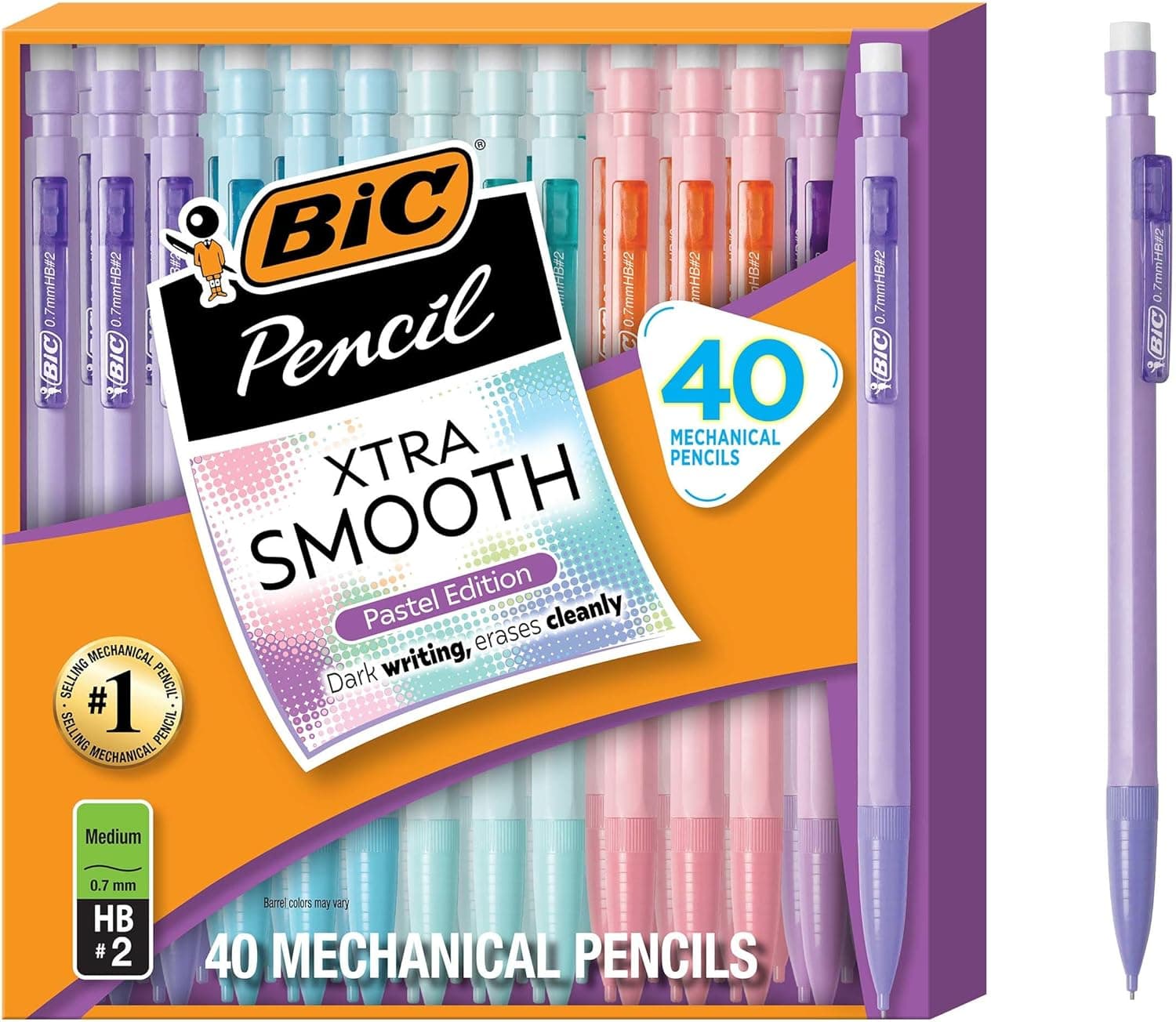 BIC Xtra Smooth Mechanical Pencil with Erasers, 0.7 mm Point, Refillable, 40-Count Pack