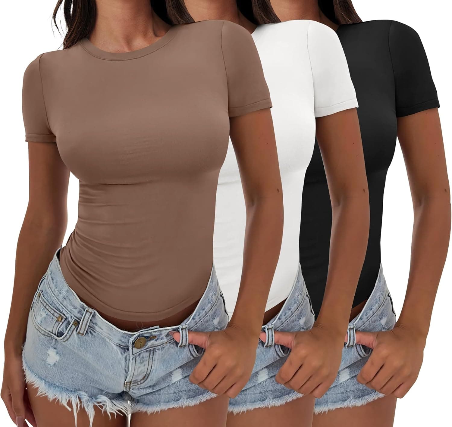 ANRABESS Women’s 3 Pack Short Sleeve Shirts 2025 Crop Tops Tight Fitted Basic Tees Workout T Shirts Y2k Clothes Summer Outfit