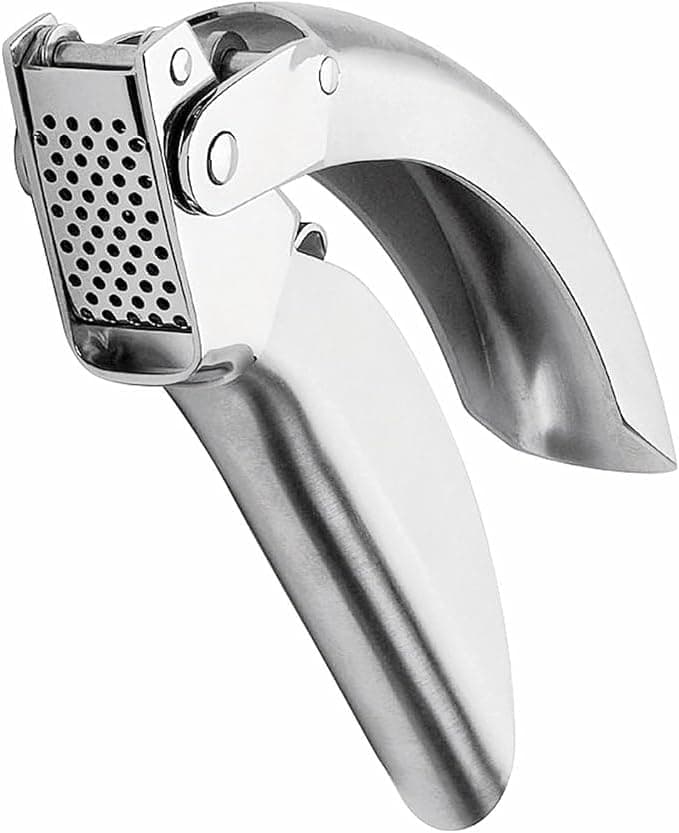 Stainless Steel Garlic Mincer Easy-squeeze, Heavy Duty Professional Grade Double Lever-Assisted Garlic Mincer with High Capacity Reservoir - Easy to Clean and Rust Free Garlic Crusher