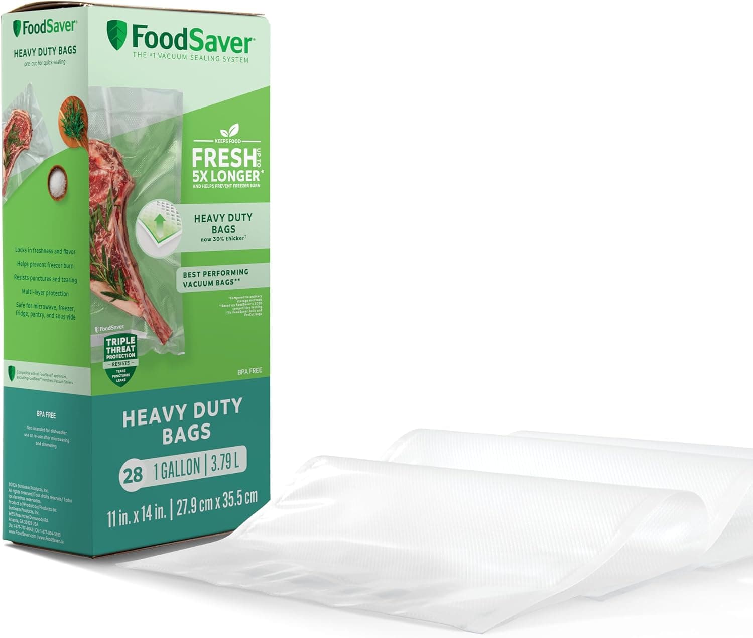 FoodSaver Gallon Vacuum Seal Bags, Heavy Duty, 28 Pack, Extended Life for Freshness, Enhanced Protection