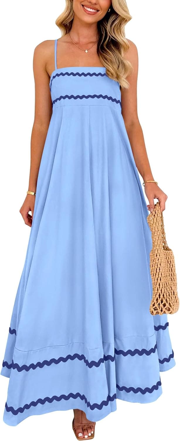 PRETTYGARDEN Women's 2025 Summer Flowy Maxi Dress Casual Sleeveless Spaghetti Strap Ruffle Beach Long Dresses