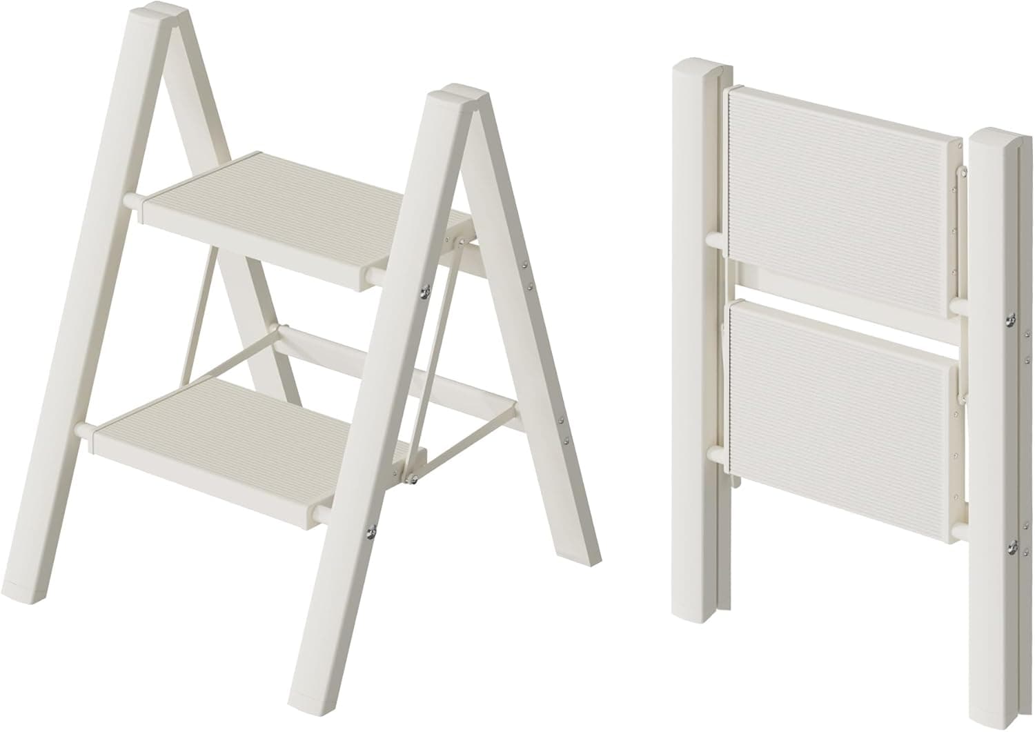 HillhutApex 2 Step Ladder, Lightweight Portable 2 Step Stool with Anti-Slip Wide Pedal, 330lbs Capacity Aluminum Ladder for Household,Office,Library(White)