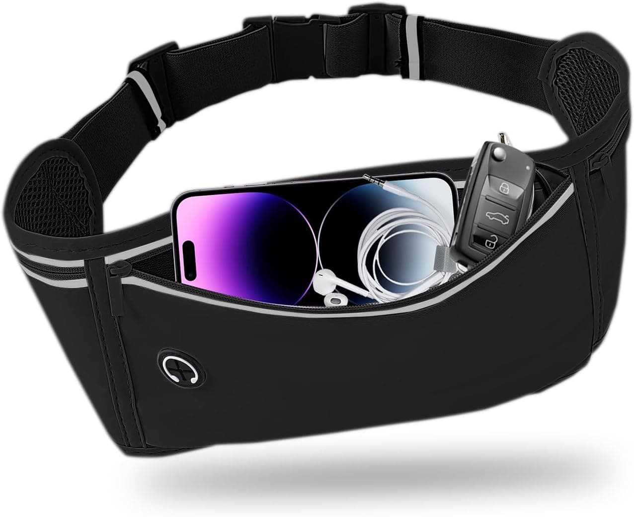 Slim Running Belt for Women Men,Runners Fanny Pack Phone Holder,Money Belt,Running Gear Accessories,with 3 Pockets(Black)