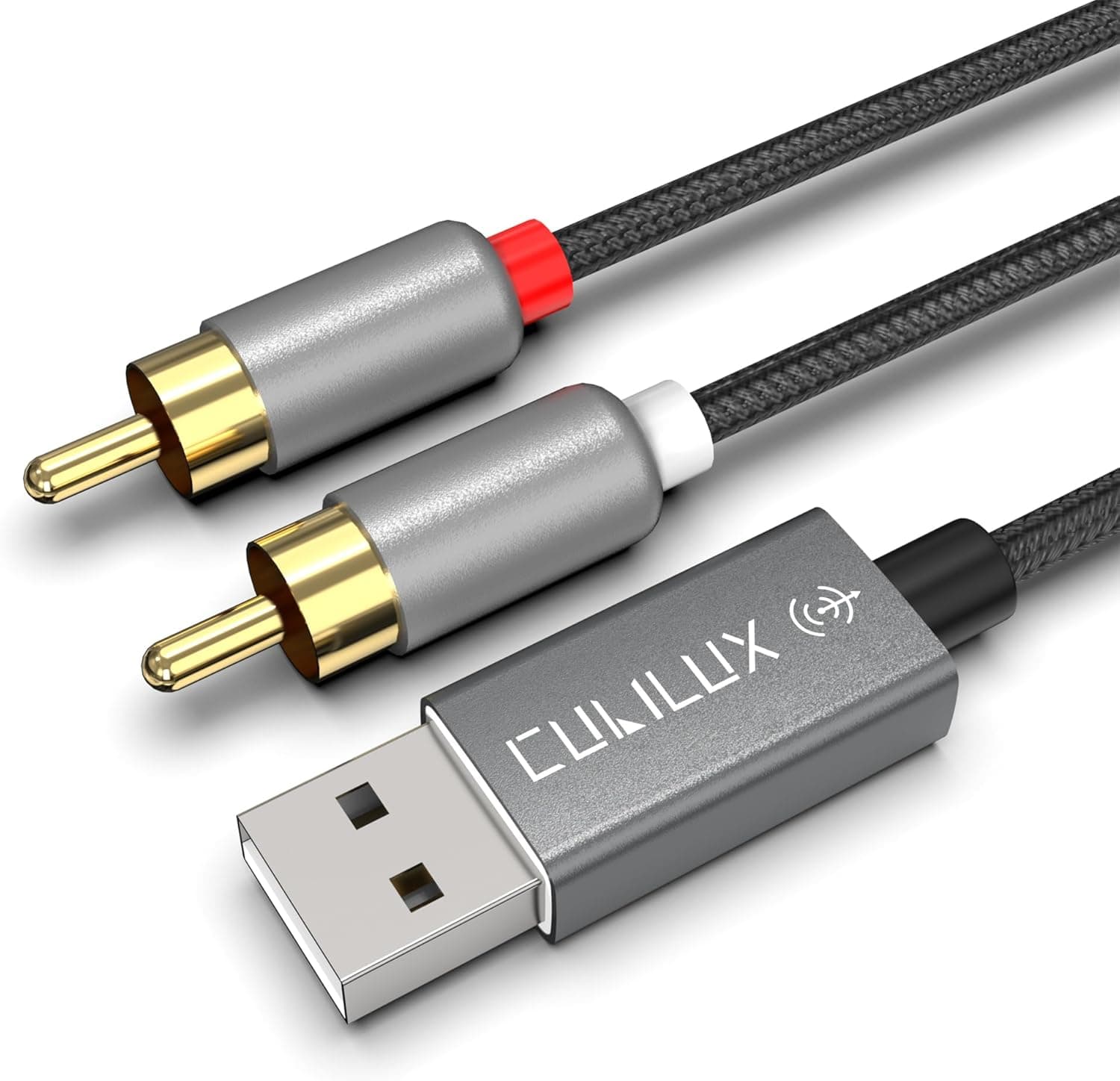 Cubilux USB to RCA Audio Cable with 384KHz/24-bit DAC, USB A Male to 2 Male RCA Stereo AUX Cord, 2RCA Auxilary Cable for Laptop, PC, Computer, 6 Feet