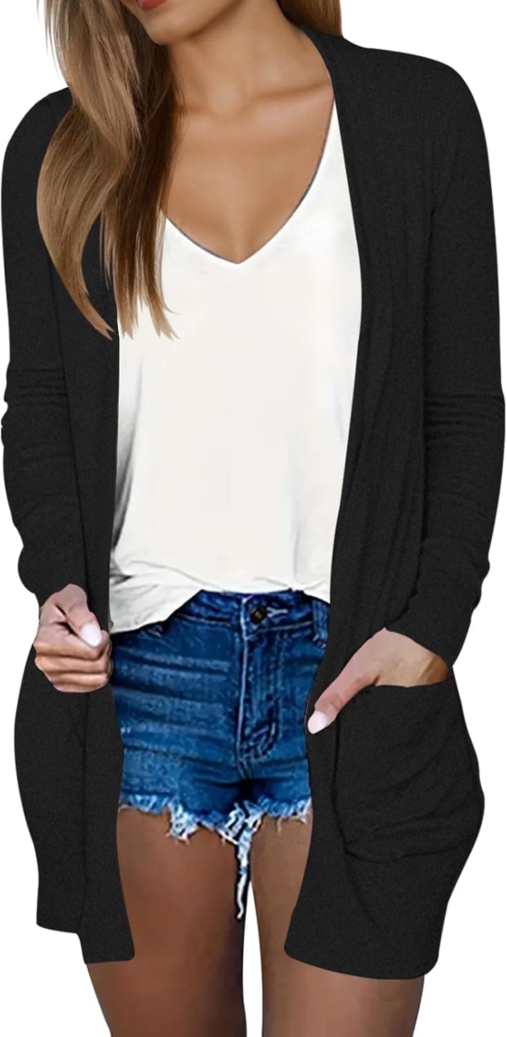 DB MOON Womens Long Cardigan 2025 Fall Lightweight Long Sleeve Open Front Sweater with Pockets