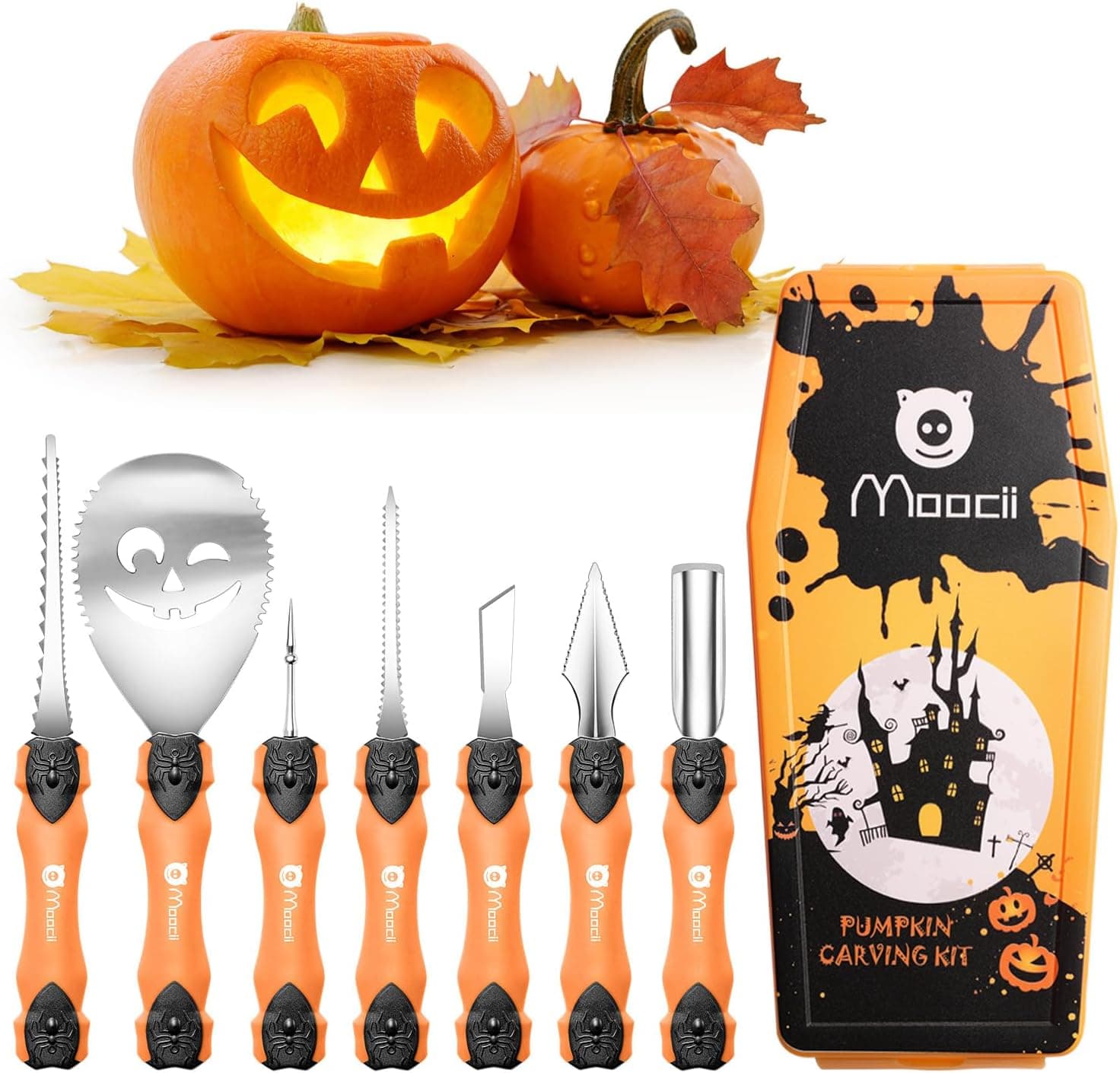 Pumpkin Carving Tools for Halloween Decorations: Professional Pumpkin Carving Knife Set 7 Pcs Stainless Steel Sculpting Kit DIY Jack-O-Lanterns Cutting Supplies Double-side Pumpkin Carver for Adult