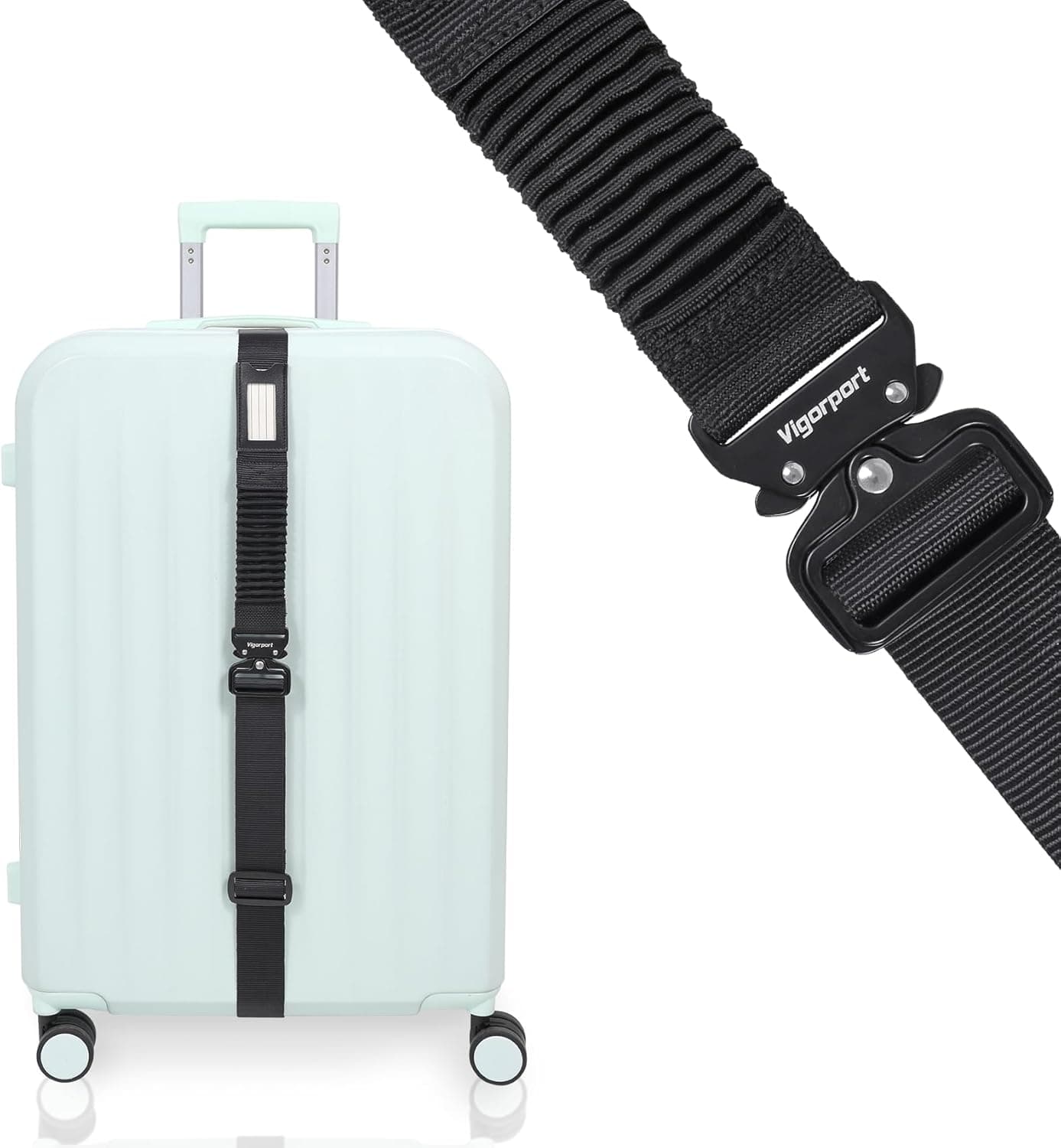 Vigorport Luggage Straps for Suitcases TSA Approved Suitcase Belt, Stretchable Travel Strap for Luggage, Heavy Duty Metal Buckle Luggage Belt Strap (Black, 72" Long/1PK)