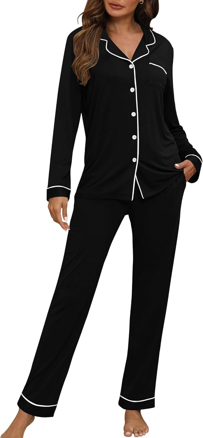 HNG Women Pajama Set Long Sleeve Sleepwear Fashion Night Wear