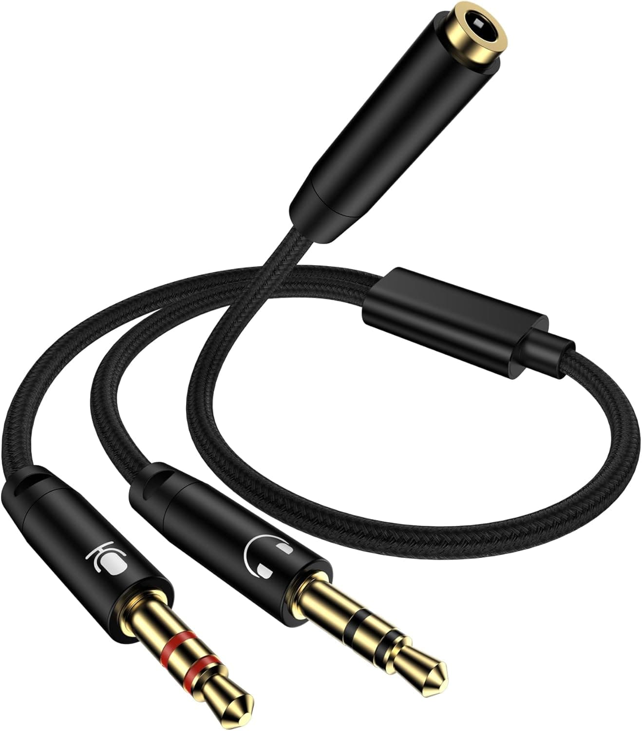 Headphone Mic Splitter for PC, Braided 3.5mm Female to 2 Dual Male Audio Adapter 2-in-1 Y Separator Aux Dongle Converters Cable Cord Compatible with Headset Microphone Gaming Computer Speaker Laptop