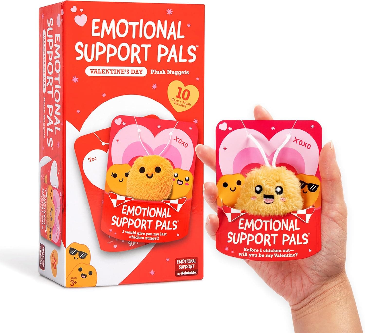 Emotional Support V-Day Nugget Cards by Relatable, Valentine's Plush, Perfect Valentines Gifts for Kids Classroom or Gift for Work Friends, Includes 10 Plushies with 10 Cards and a Carrying Case