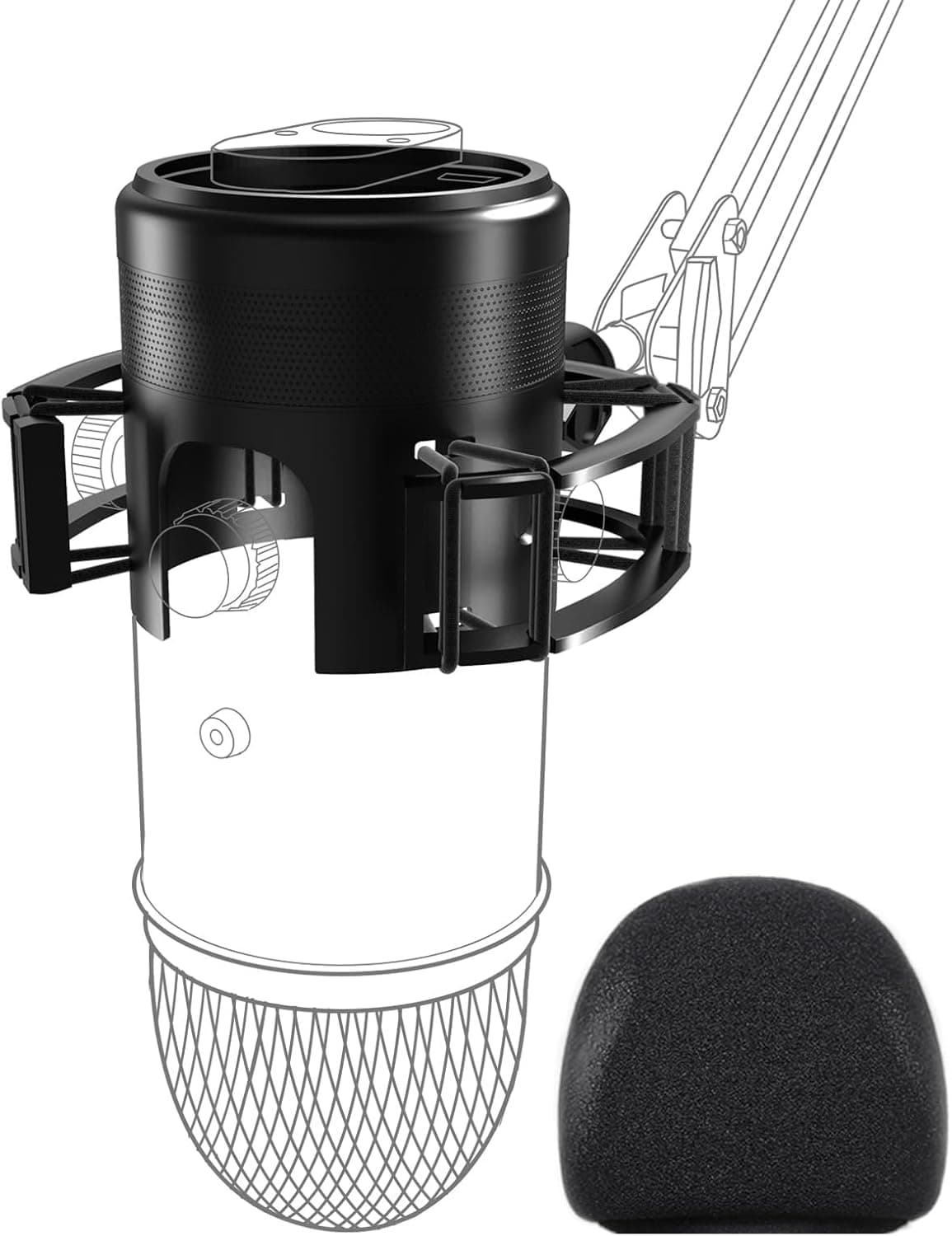 Custom Built for Blue Yeti Shock Mount with Pop Filter, 2025 Upgrade Anti-Vibration Suspension Elastic Shock Mount Holder Clip Mics Stand with Screw Adapter Compatible with Yeti Microphone