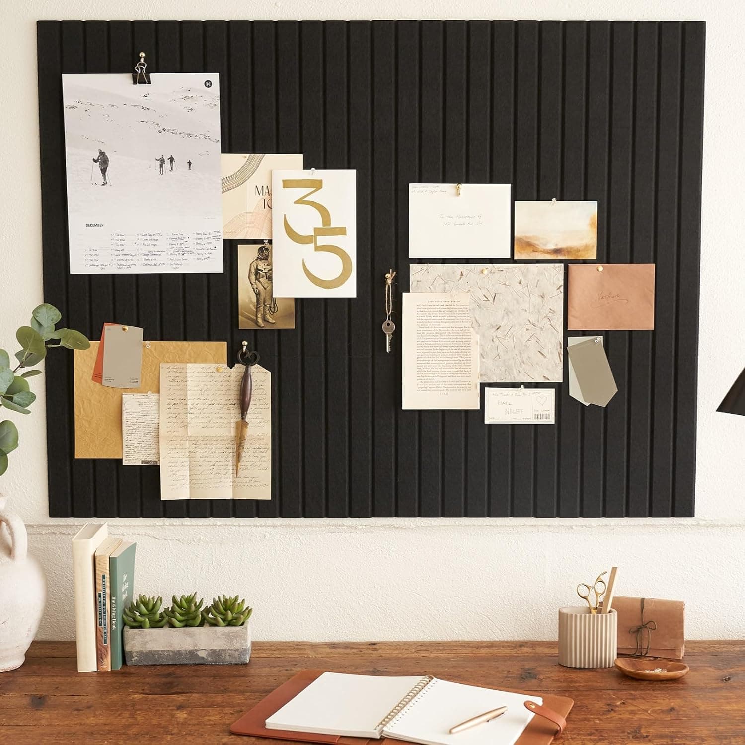 Large Felt Bulletin Board - Stylish Perfectly Sized 35" x 47" Cork Board Alternative for Office & Wall Decor – 12 Customizable Adhesive Tiles w/Golden Pins are Perfect to Display Your Photos