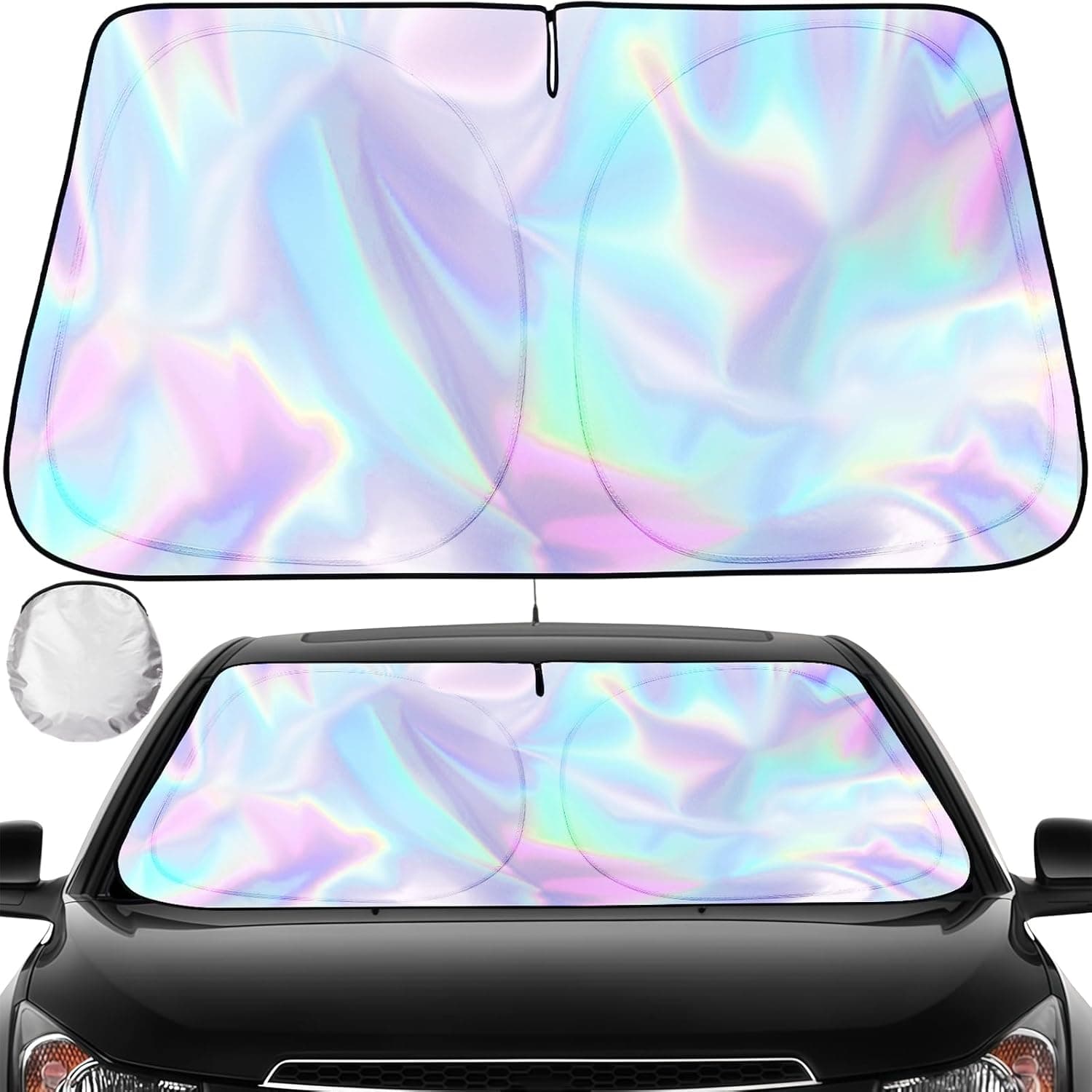 Iridescent Sun Shade for Car Windshield, Foldable Universal Car Windshield Upgrade Sunshade Enhanced UV Rays Reflective Sun Visor Shade Keeps Vehicle Cool