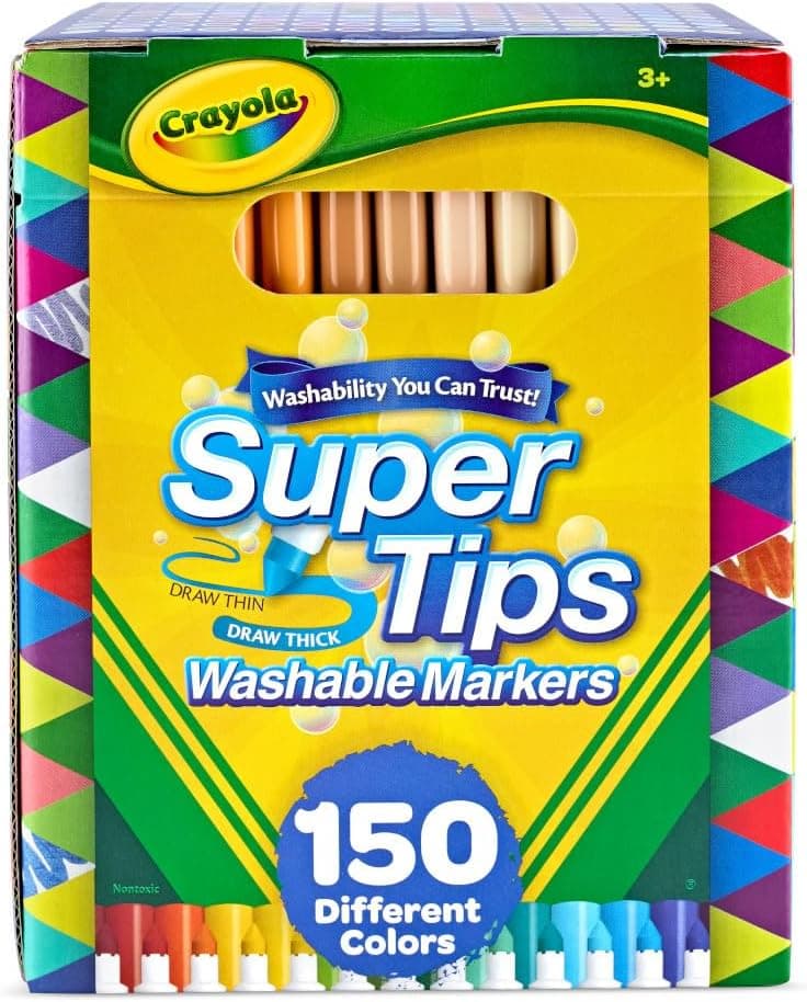 Crayola Super Tips Marker Set (150ct), 2-in-1 Fine Point & Broad Line Markers for Kids, for Kids, Colored Markers for Coloring Books, 3+