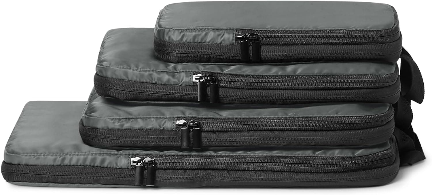 Amazon Essentials Ultralight Compression Packing Cubes Packing Organizer Grey check 4 pack Grey