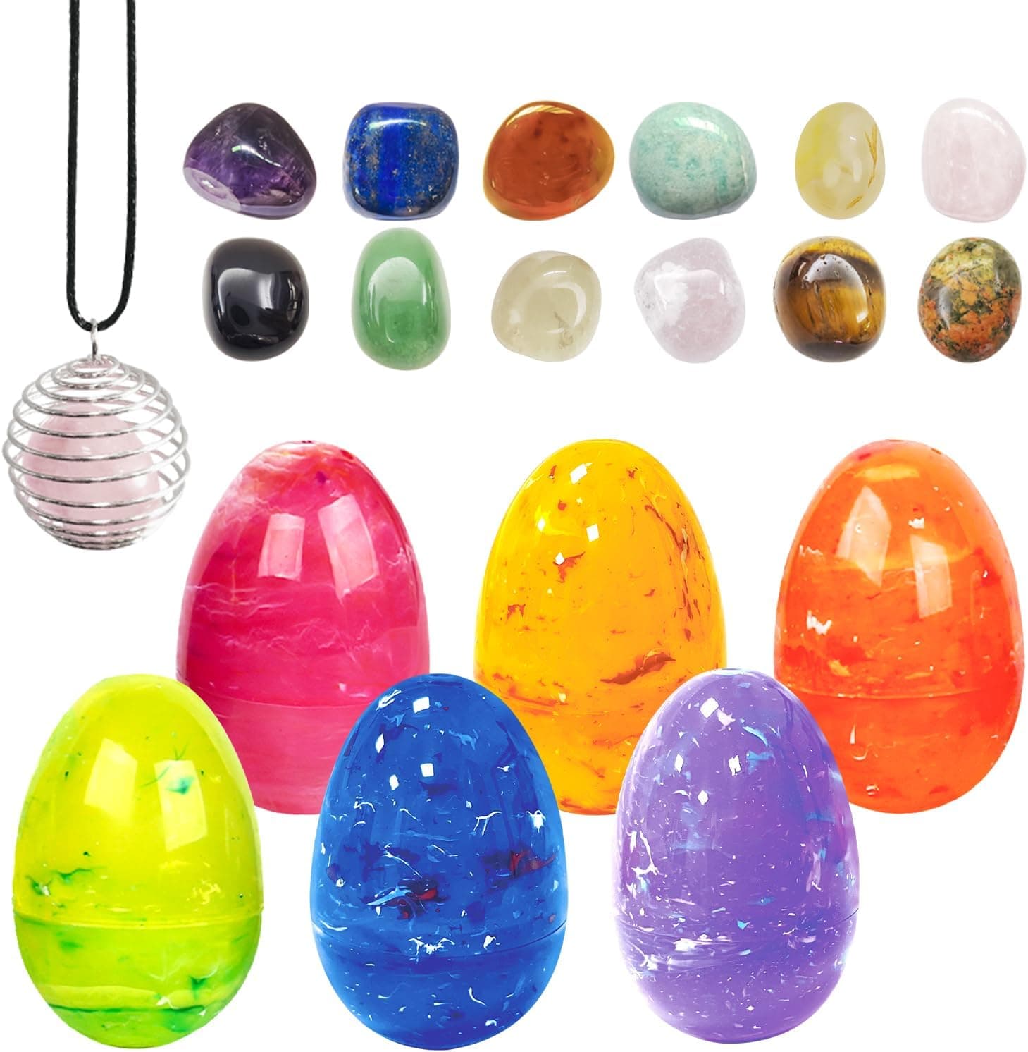 12PCS Easter Eggs with Crystal Gem Stones for Easter Theme Party Favors, Supplies for Easter Egg Hunt, Basket Stuffers/Fillers, Classroom Prize Supplies Toddler Boys Girls