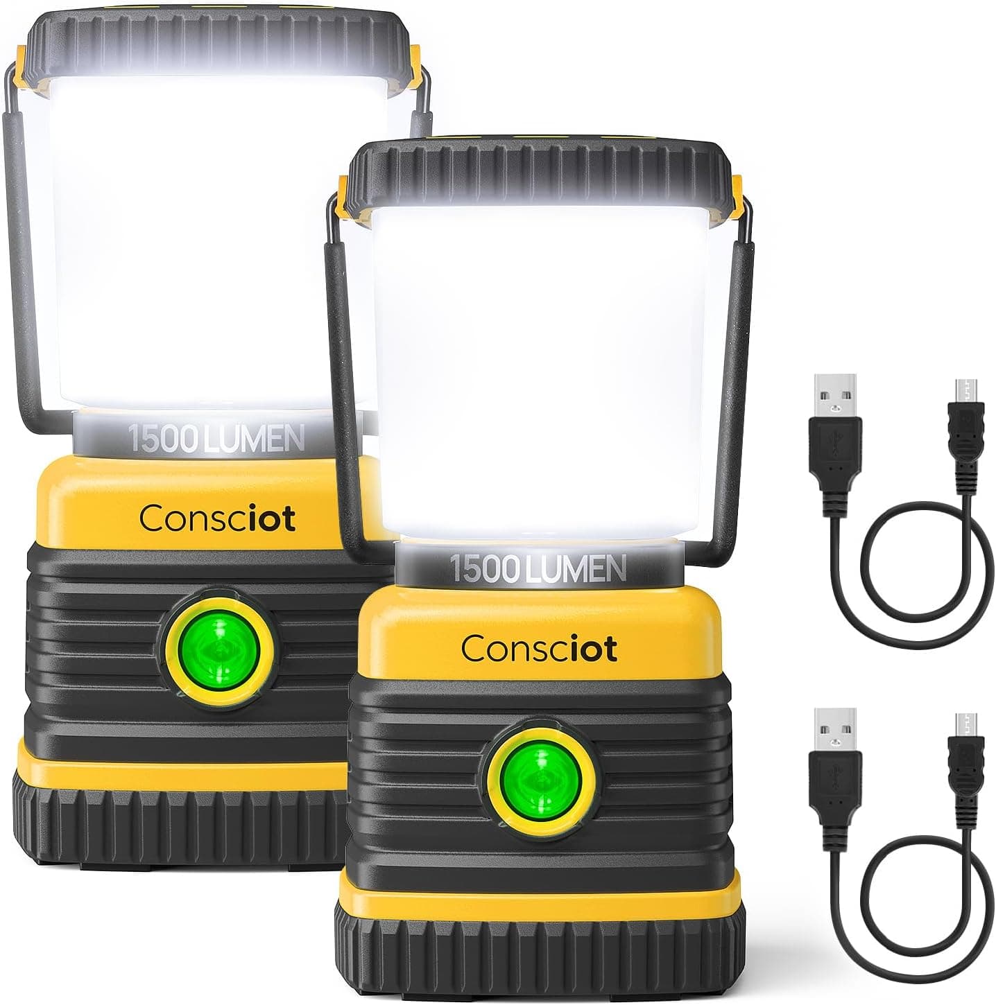 LED Camping Lantern, Consciot C02 USB-C Rechargeable Camping Lights, 1500LM, 5 Light Modes, Up to 100H Run Time, IPX4 Waterproof, Dimmable Tent Lights for Power Outages