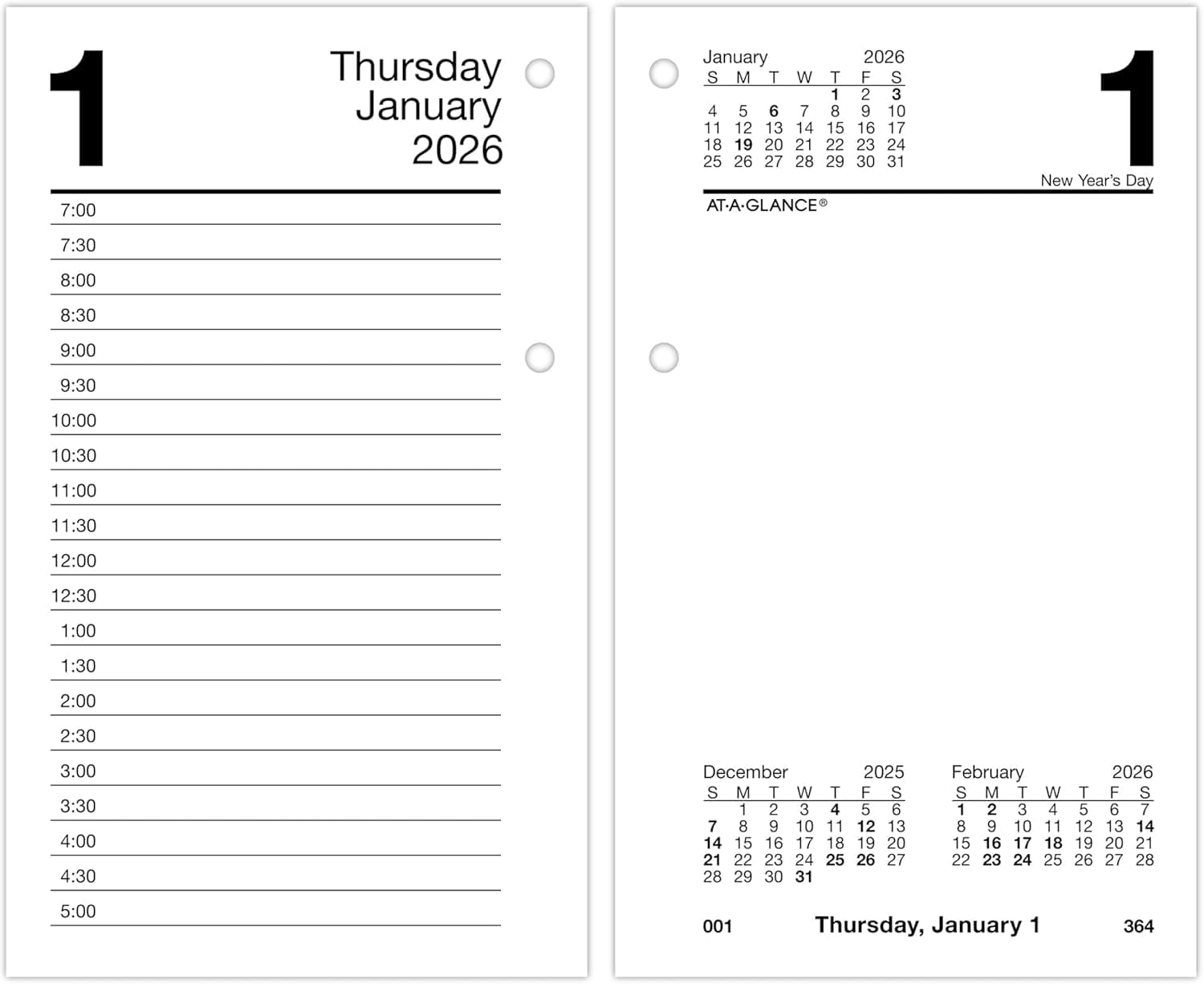 AT-A-GLANCE 2026 Desk Calendar Refill, Daily, 3.5" x 6", Standard, Loose-Leaf (E7175026)