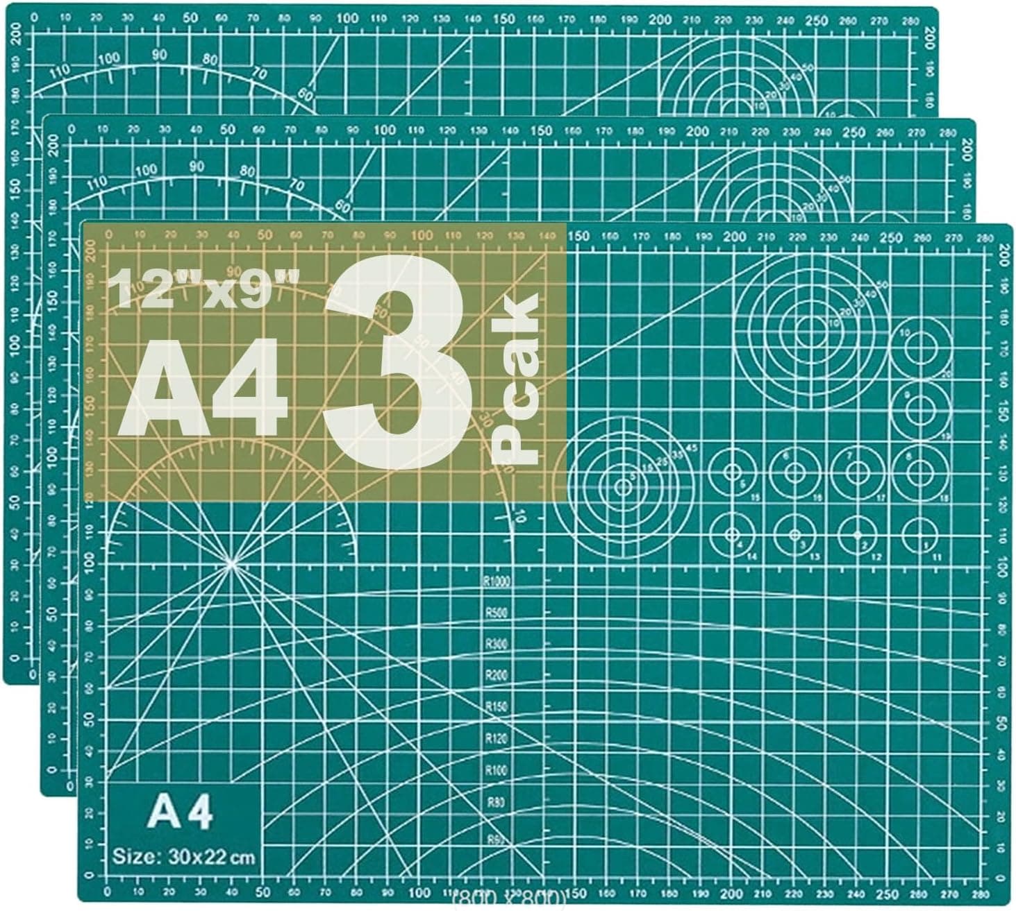 3 Pcs Self Healing Cutting Mat, A4 Craft Rotary Cutting Sewing Mat, Double Sided 5-Ply Tabletop Cutting Board for DIY Artwork Cutting, Hobbies, Stencils, Scrapbooking (12“ x 9” (3 Pcs))