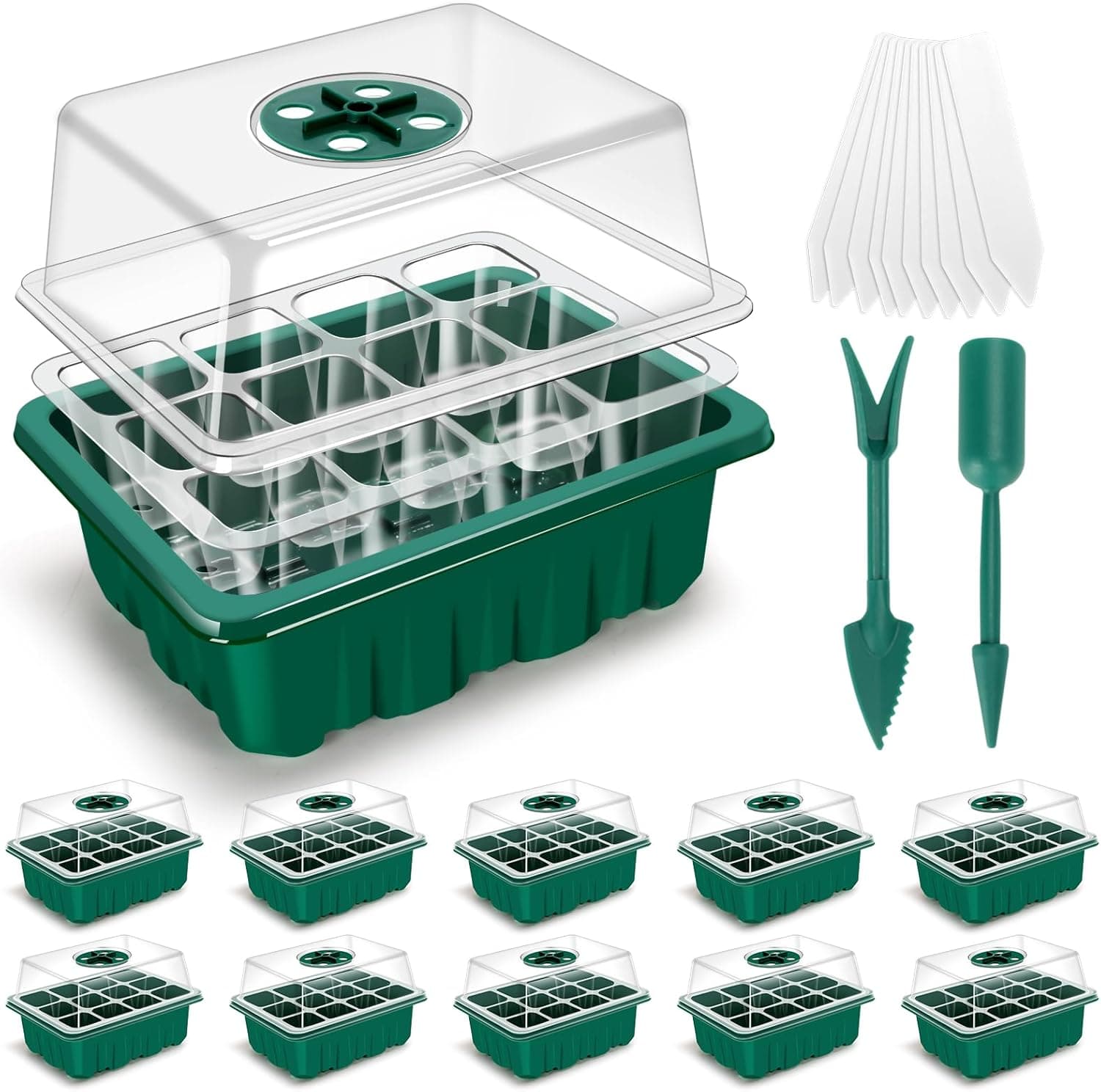 3rd Gen Seed Starter Tray, 10 Packs Seed Starter Kit (120 Total Cells), Upgraded Thick Seedling Tray with Adjustable Humidity Dome, Plant Germination Trays for Seeds Starting Growing