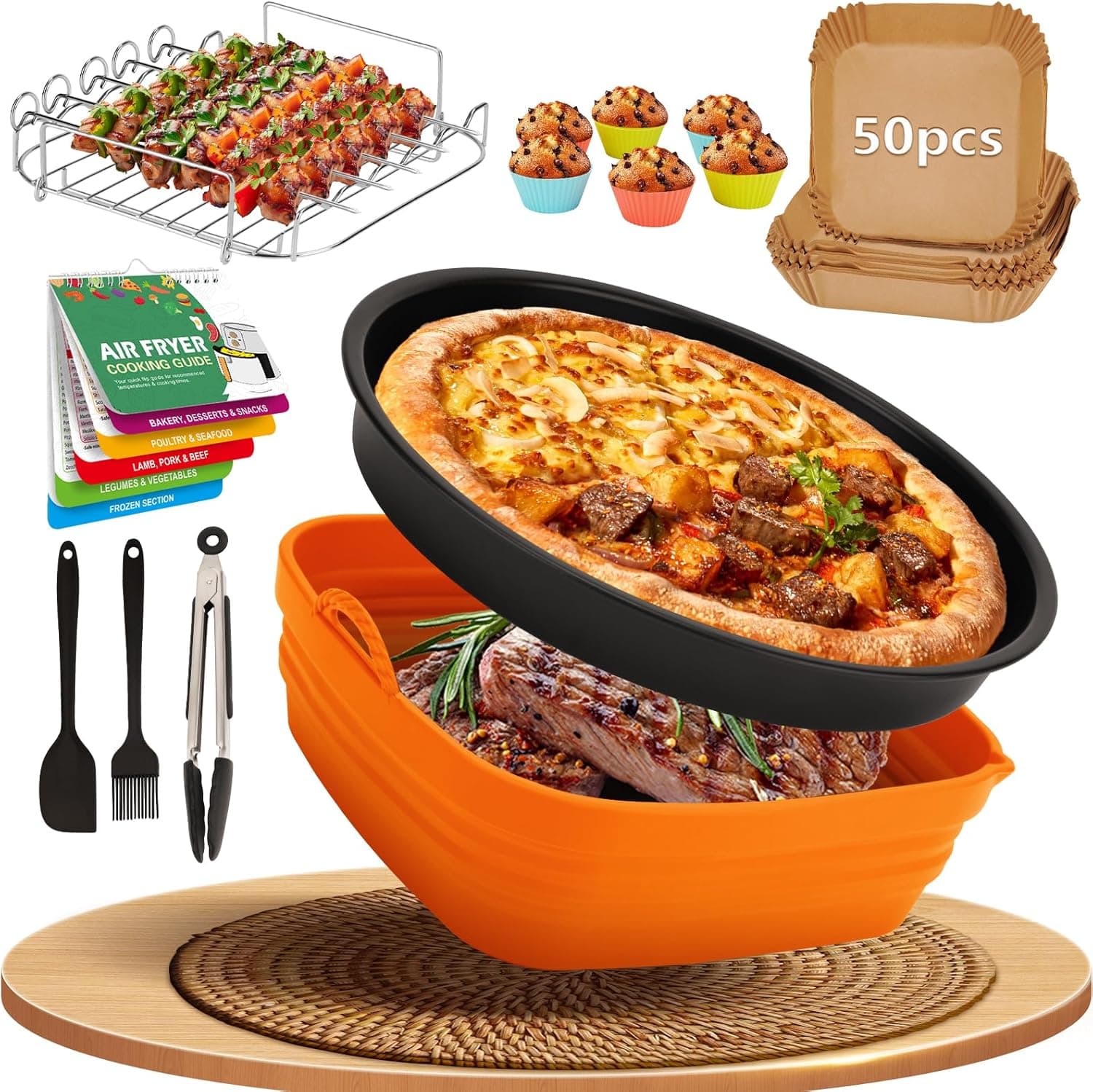 14pcs Air Fryer Accessories Set, Deep Fryer Accessories for Instant Pot Vortex Plus 6QT XL, Silicone Air Fryer Liners 5.8-8QT COSORI NINJA CHEFAN Cuisinart with Pizza Pan, Baking Cups, Dishwasher Safe