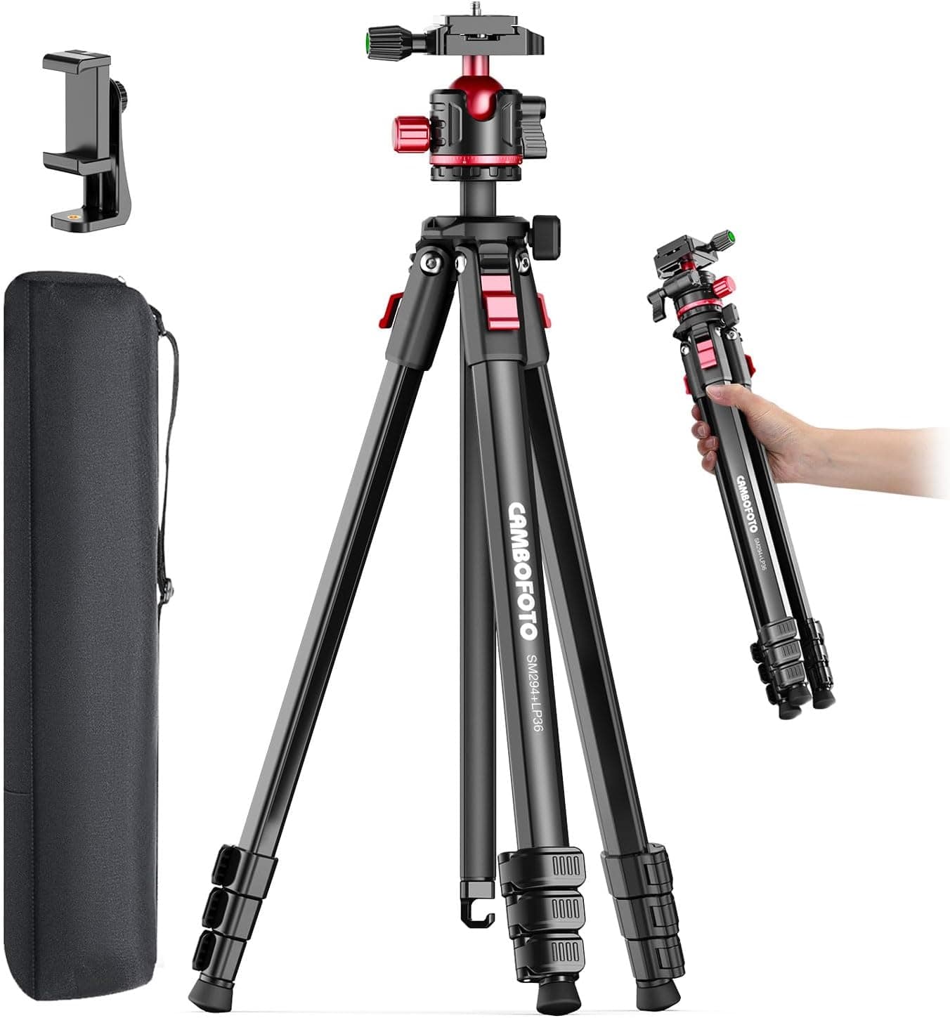 CAMBOFOTO 68" Lightweight Travel Camera Tripod with Ball Head, Compact Aluminum Tripod for DSLR/SLR, Compatible with Canon, Nikon, Binoculars, Telescope (Supports 8.8 lbs, Weighs 2.62 lbs)