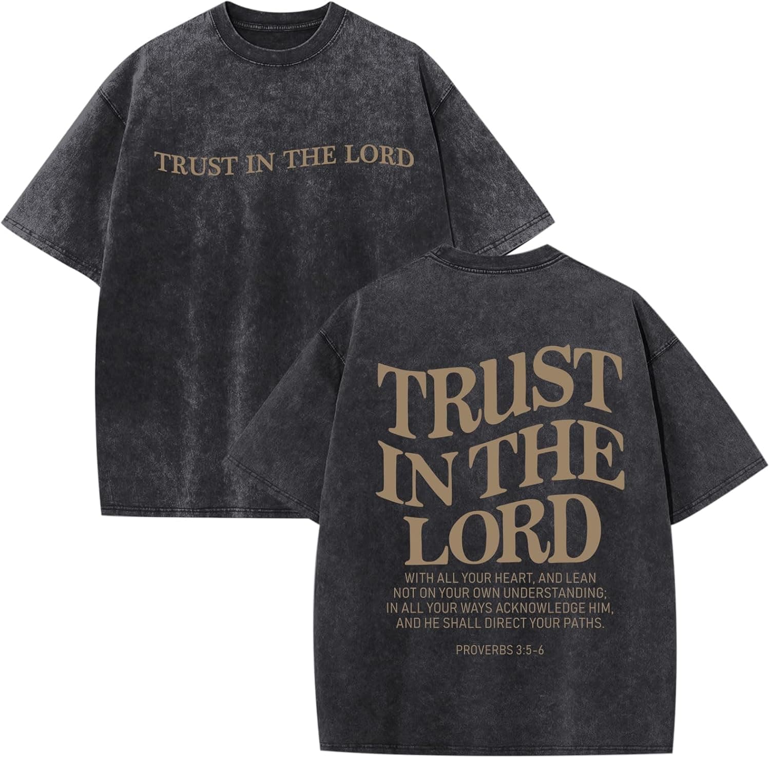 Mens Oversized Christian Shirts God Faith Jesus Religious Tshirts Trust in The Lord Bible Verse Tees Acid Wash Tops