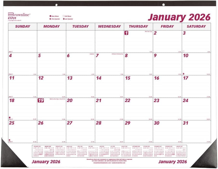 Brownline® 2026 Monthly Desk Pad Calendar, 12 Months, January to December, 22" x 17" (C1731-26)