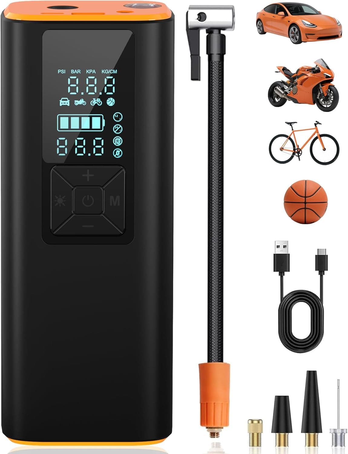 Tire Inflator Portable Air Compressor 150PSI, Extra-Long Battery Life, Auto Shut Off Air Pump for Car Tires, LCD Display with 4 Modes, LED Light Emergency Use for Car Motorcycle Bike Ball