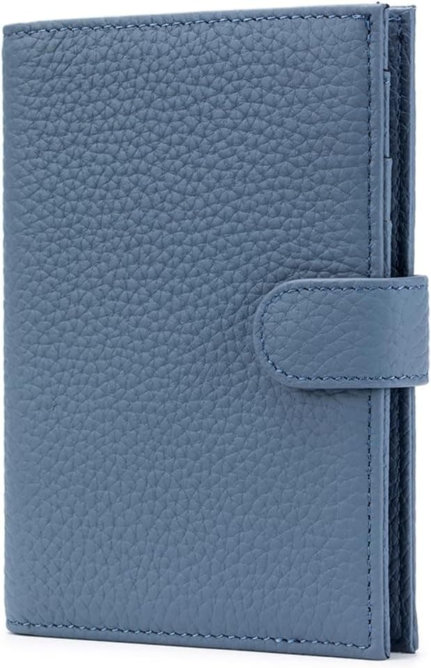 RFID Leather Passport Holder for Travel Women & Men – Compact Slim Passport Wallets Christmas Gift for Travel with Card Slots, Zippered Coin Pocket & Travel Passport Cover Case – Denim Blue